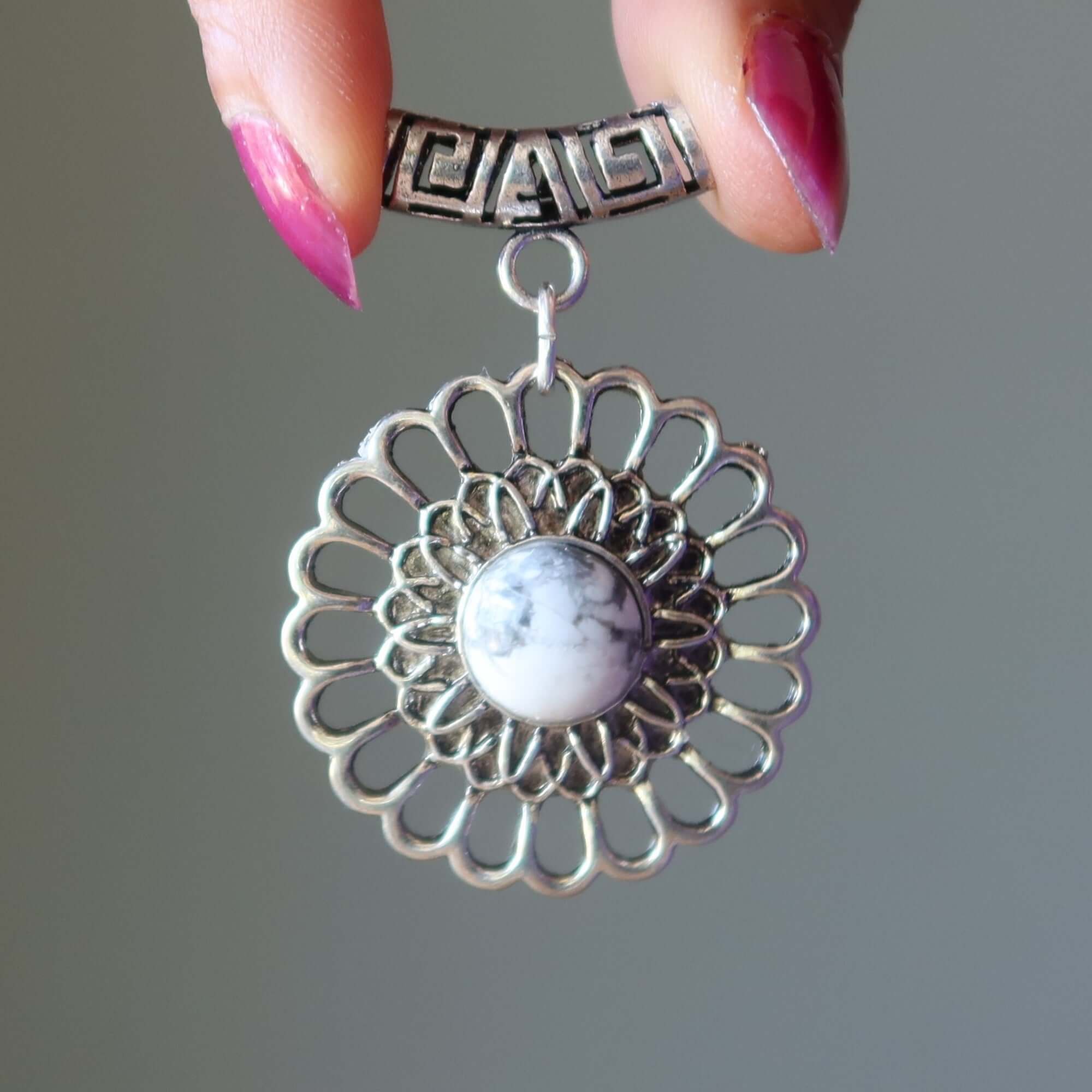 Pendentif Howlite Fleur d'Inspiration Blanche Argent