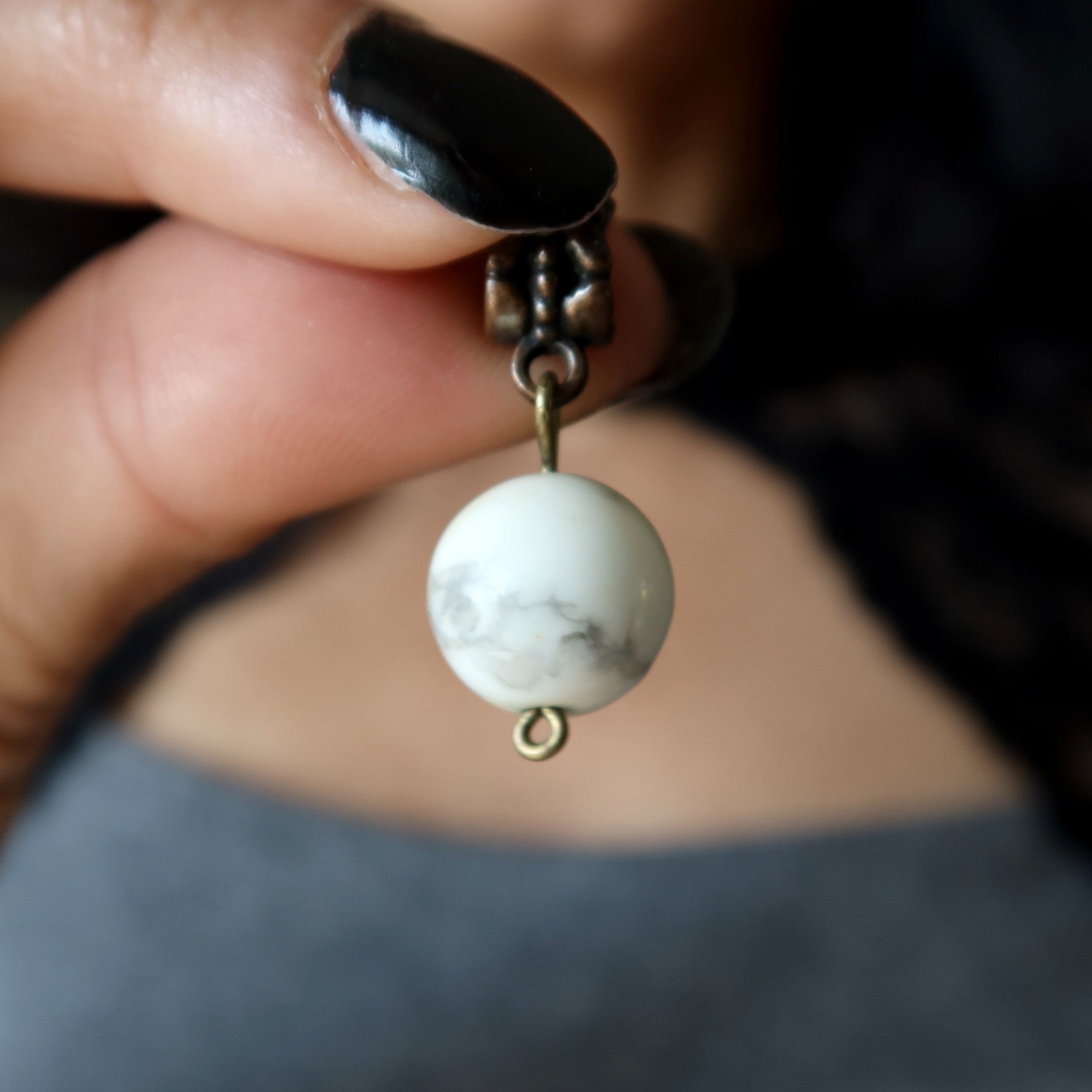Howlite Pendant Cute as a Button Antique Copper