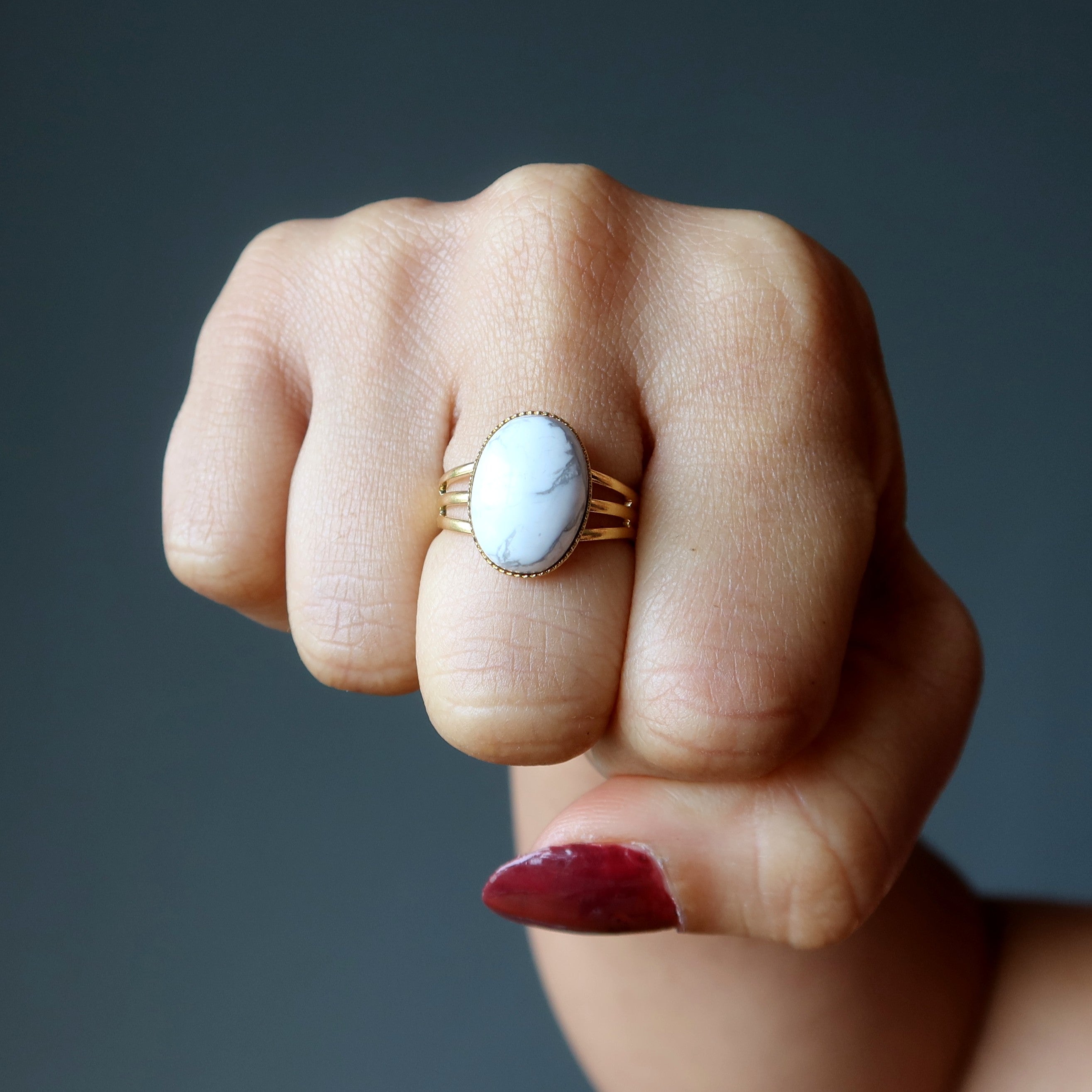 Howlite Ring Peak Performance Gem Gold Adjustable