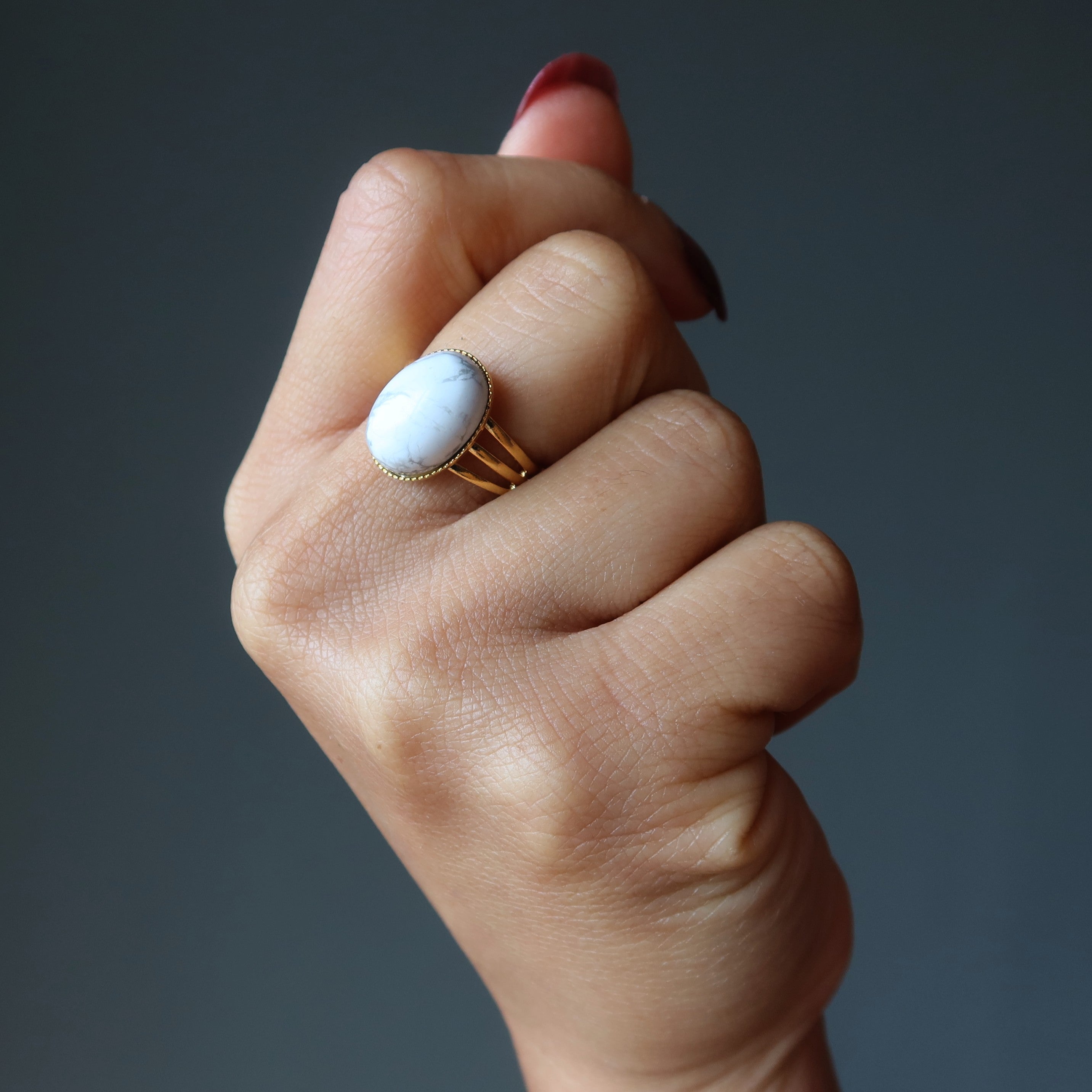 Howlite Ring Peak Performance Gem Gold Adjustable