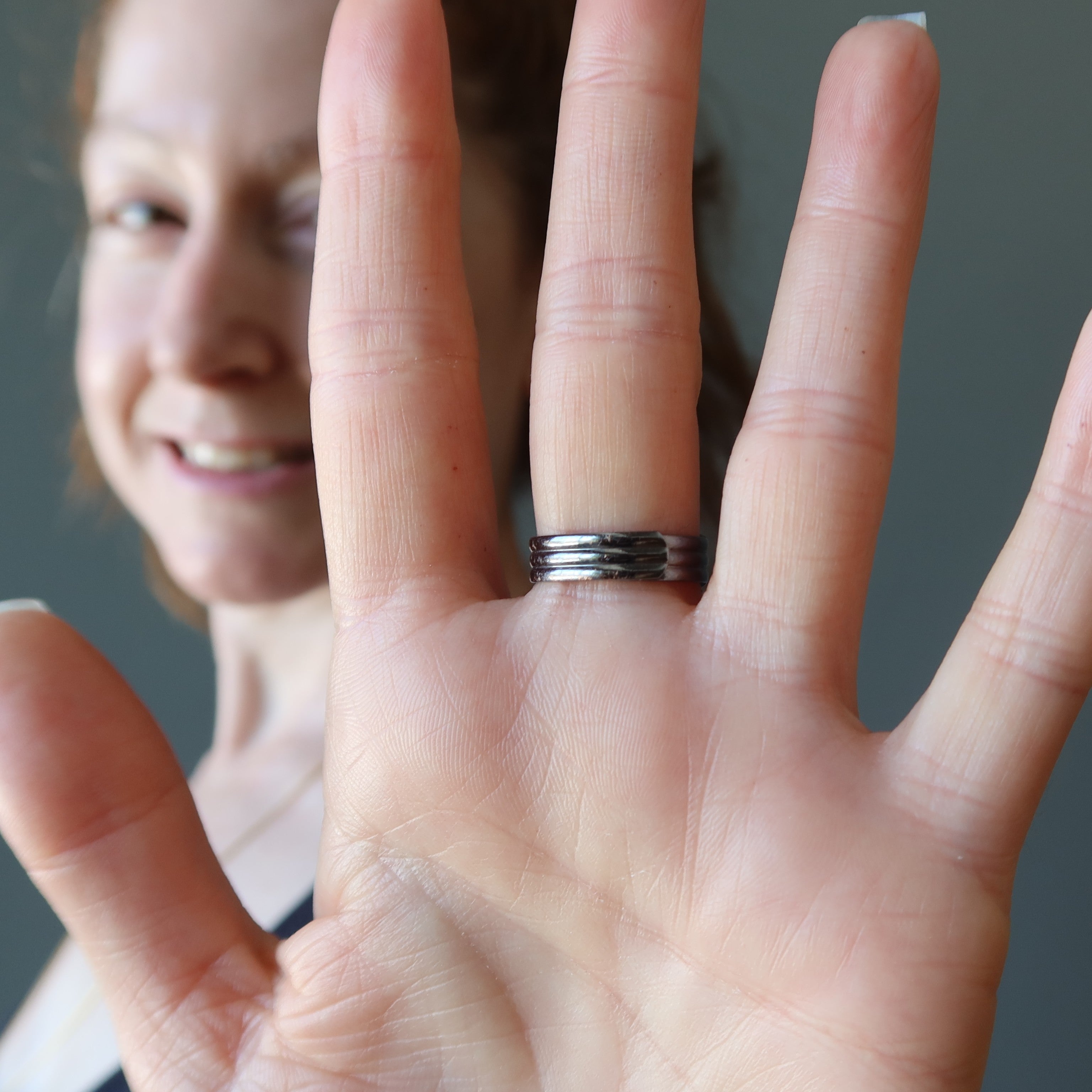 Howlite Ring Right Path Gem Gunmetal Adjustable