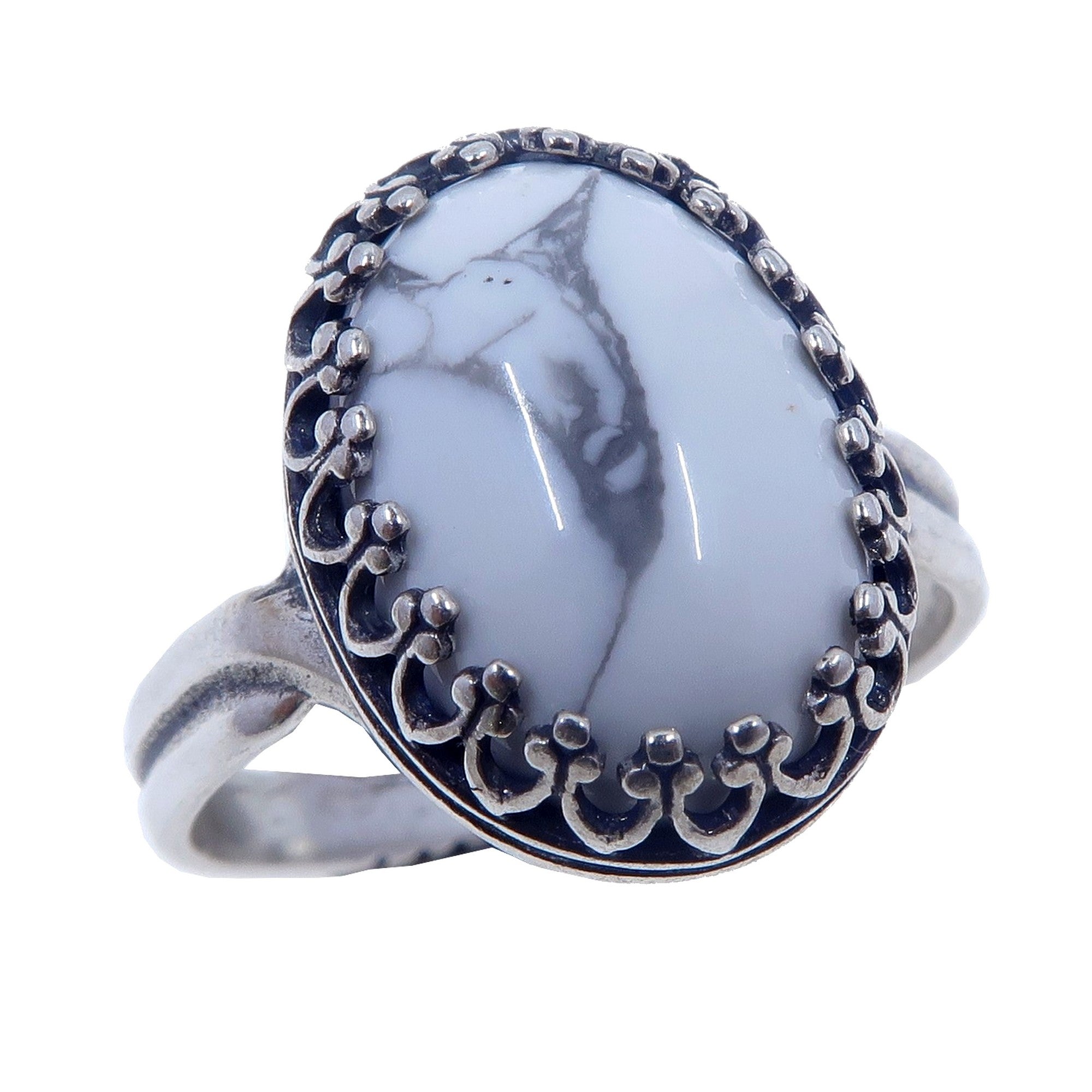 Bague en Howlite Montagne Blanche Argent Sterling Ajustable