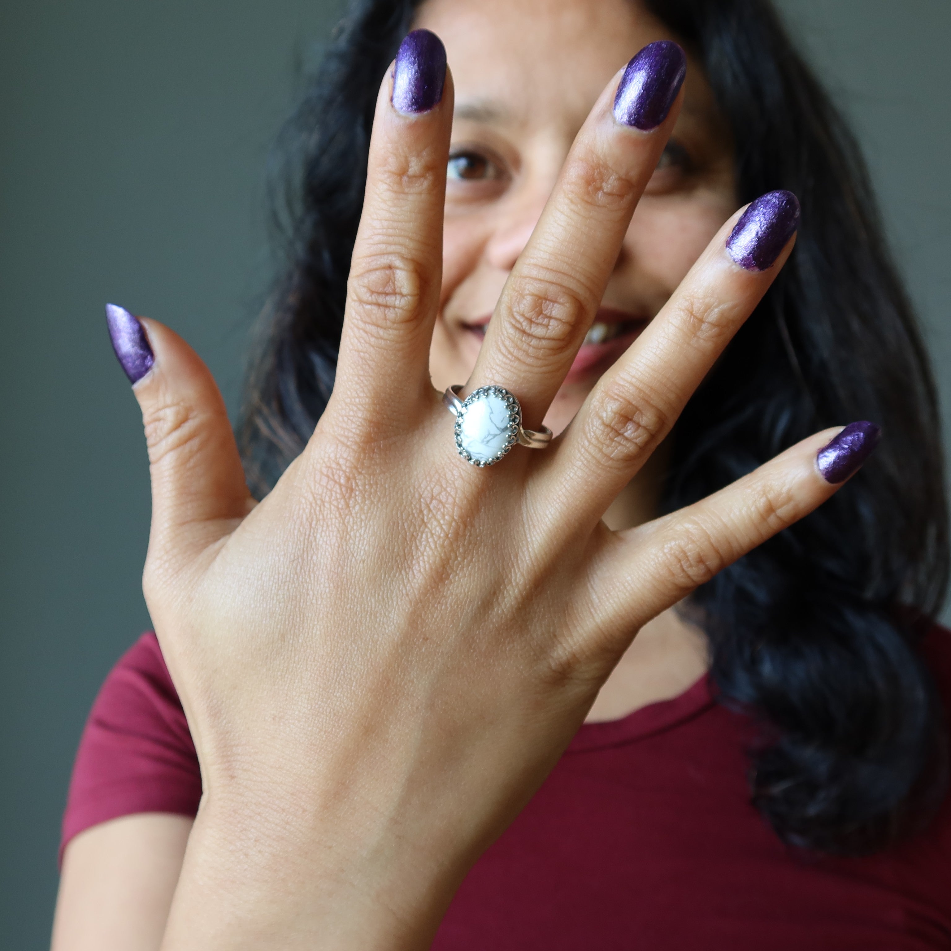 Bague en Howlite Montagne Blanche Argent Sterling Ajustable