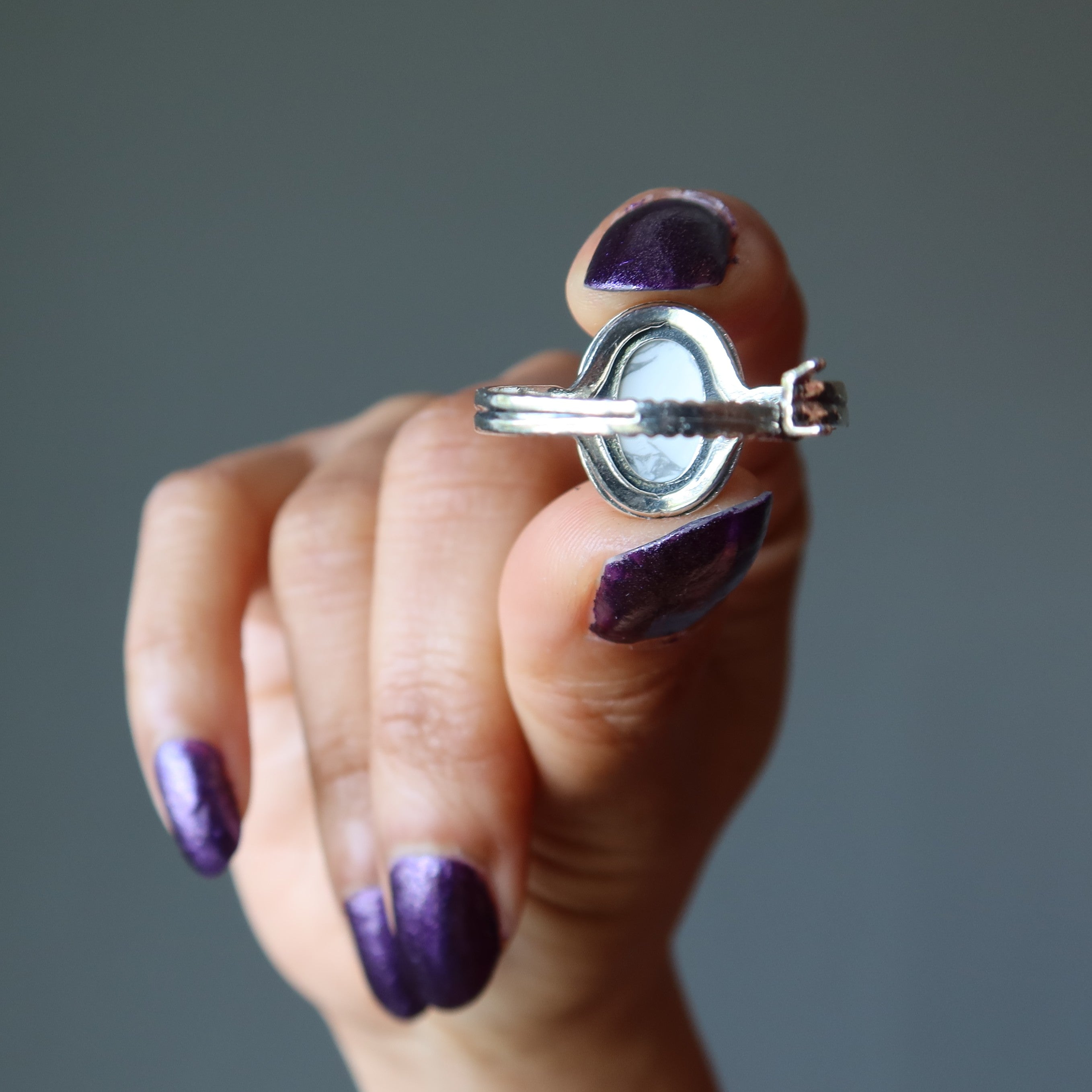 Bague en Howlite Montagne Blanche Argent Sterling Ajustable