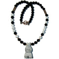 Howlite Necklace White Bear Black Obsidian Protector