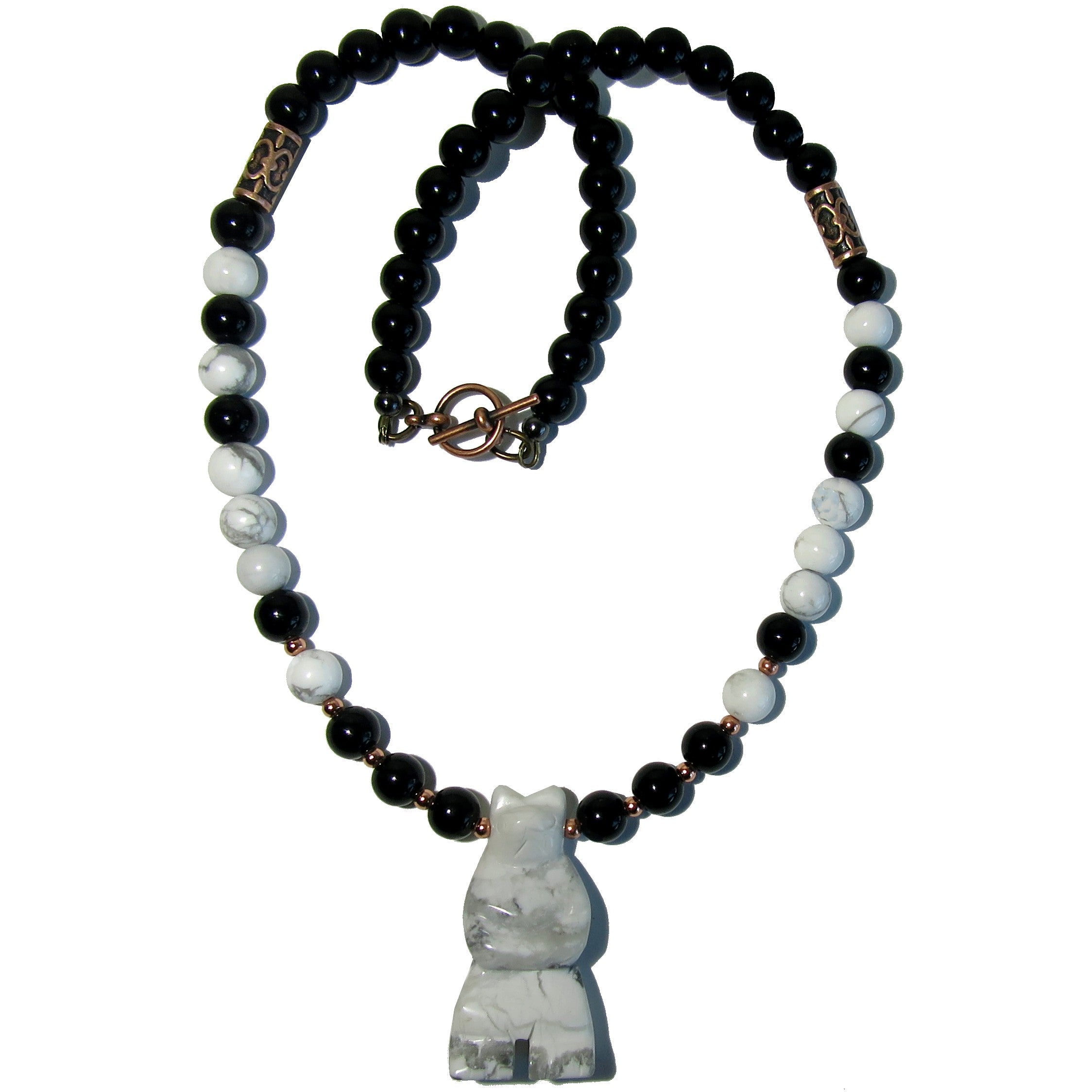 Howlite Necklace White Bear Black Obsidian Protector