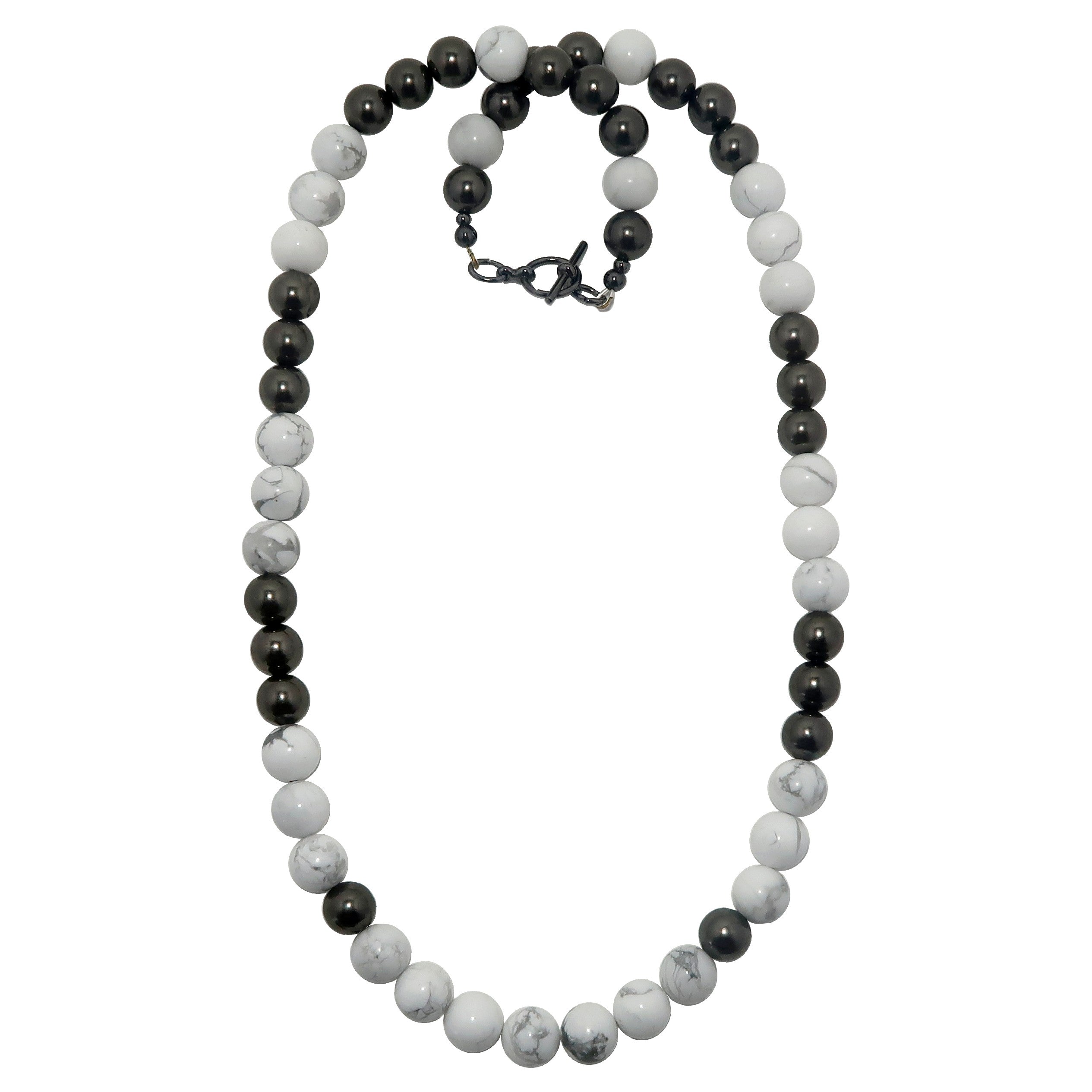 Howlite Necklace White Stones Beaded Gunmetal
