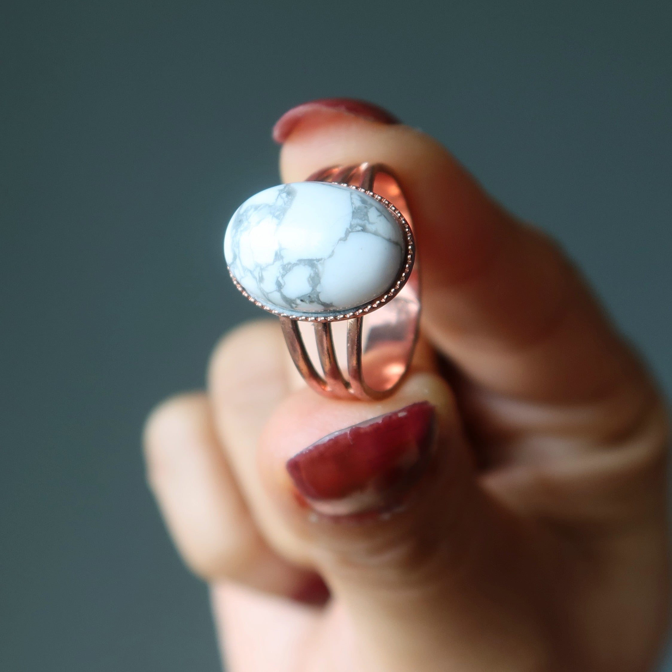 Howlite Ring Positive Energy Copper Adjustable