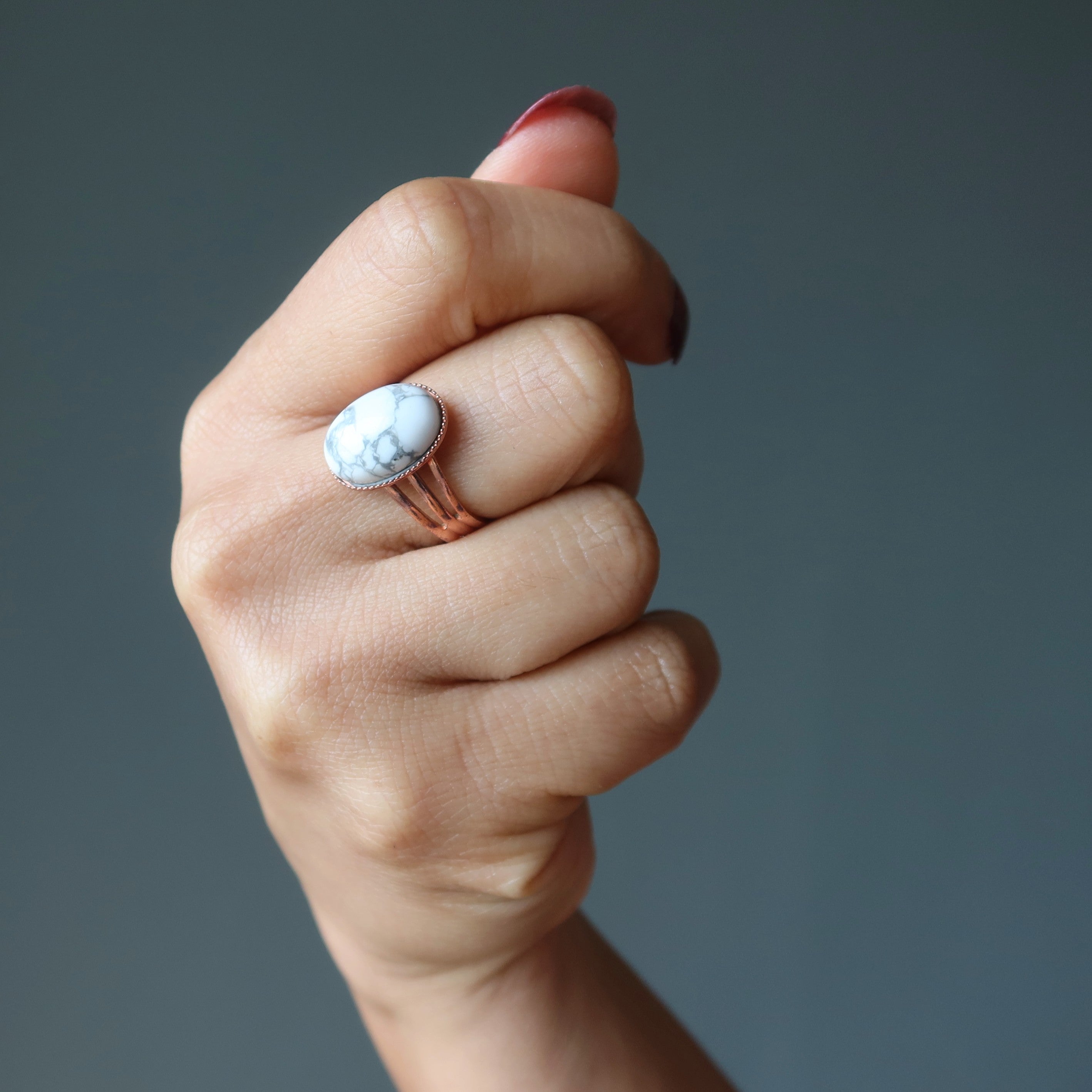 Howlite Ring Positive Energy Copper Adjustable