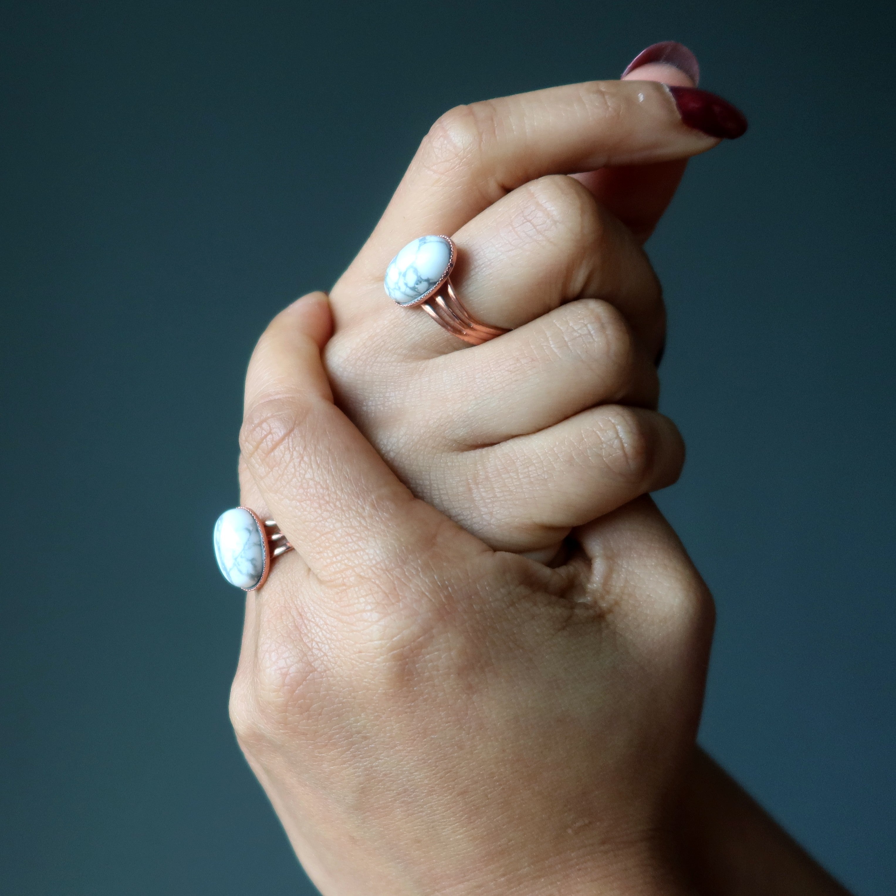 Howlite Ring Positive Energy Copper Adjustable