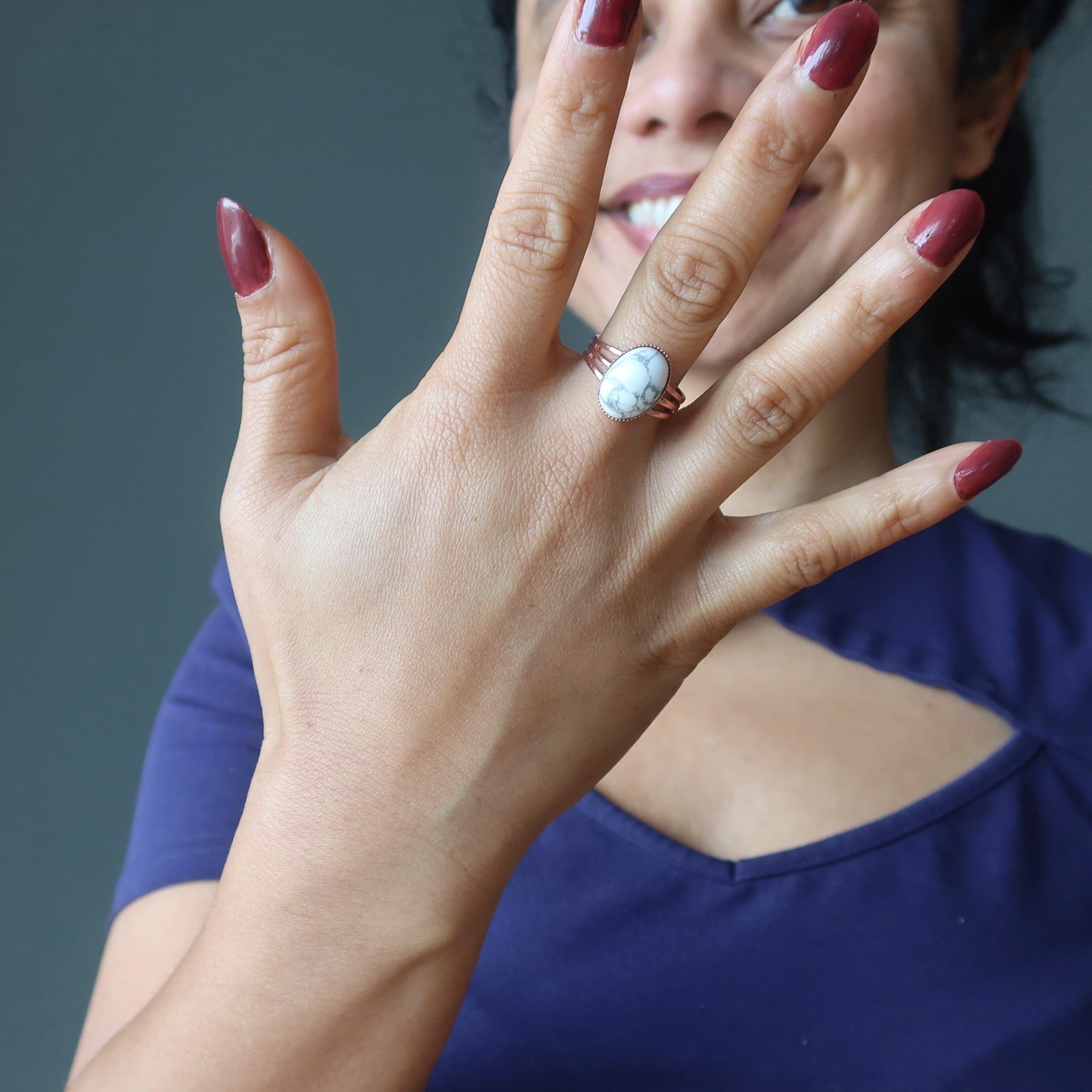 Howlite Ring Positive Energy Copper Adjustable