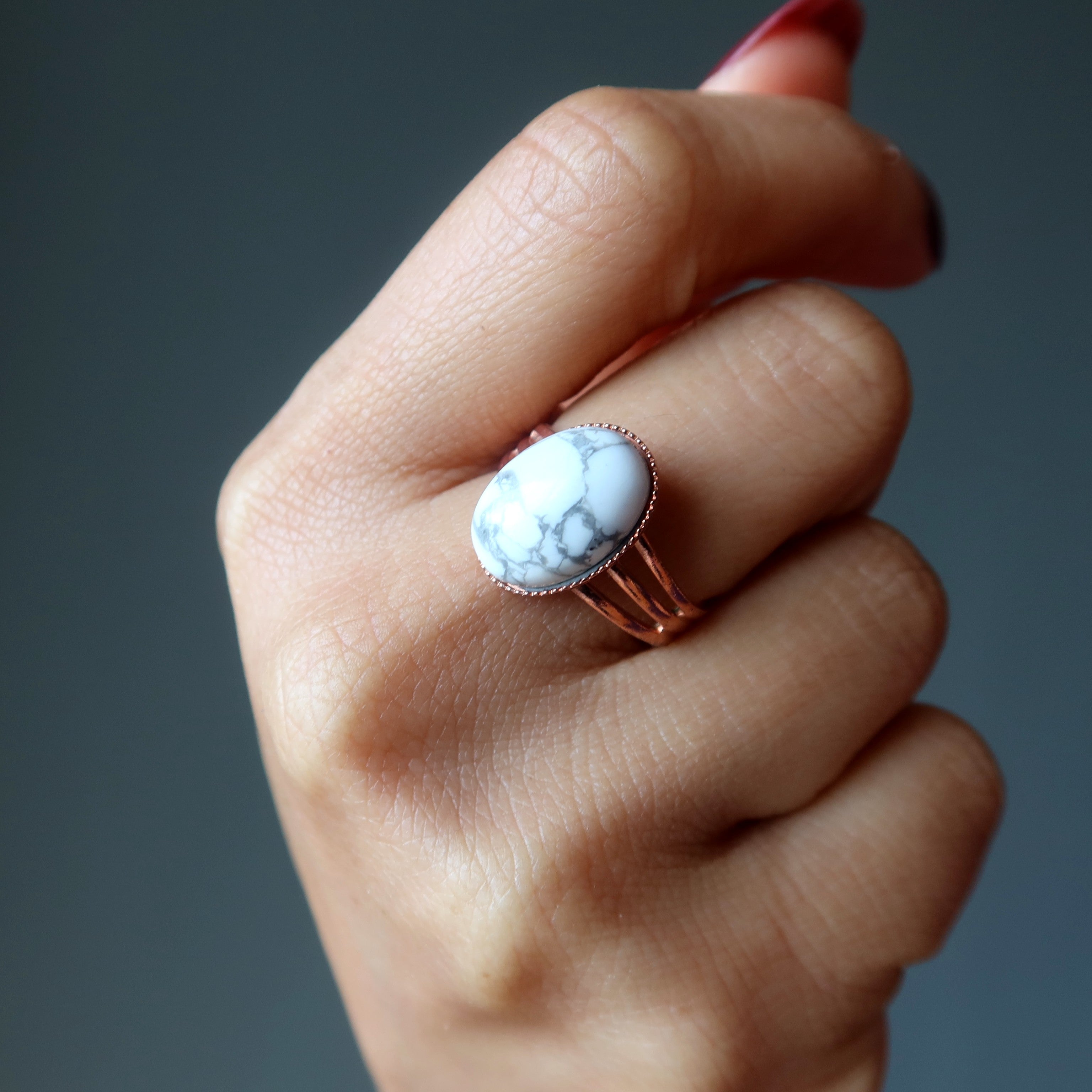 Howlite Ring Positive Energy Copper Adjustable