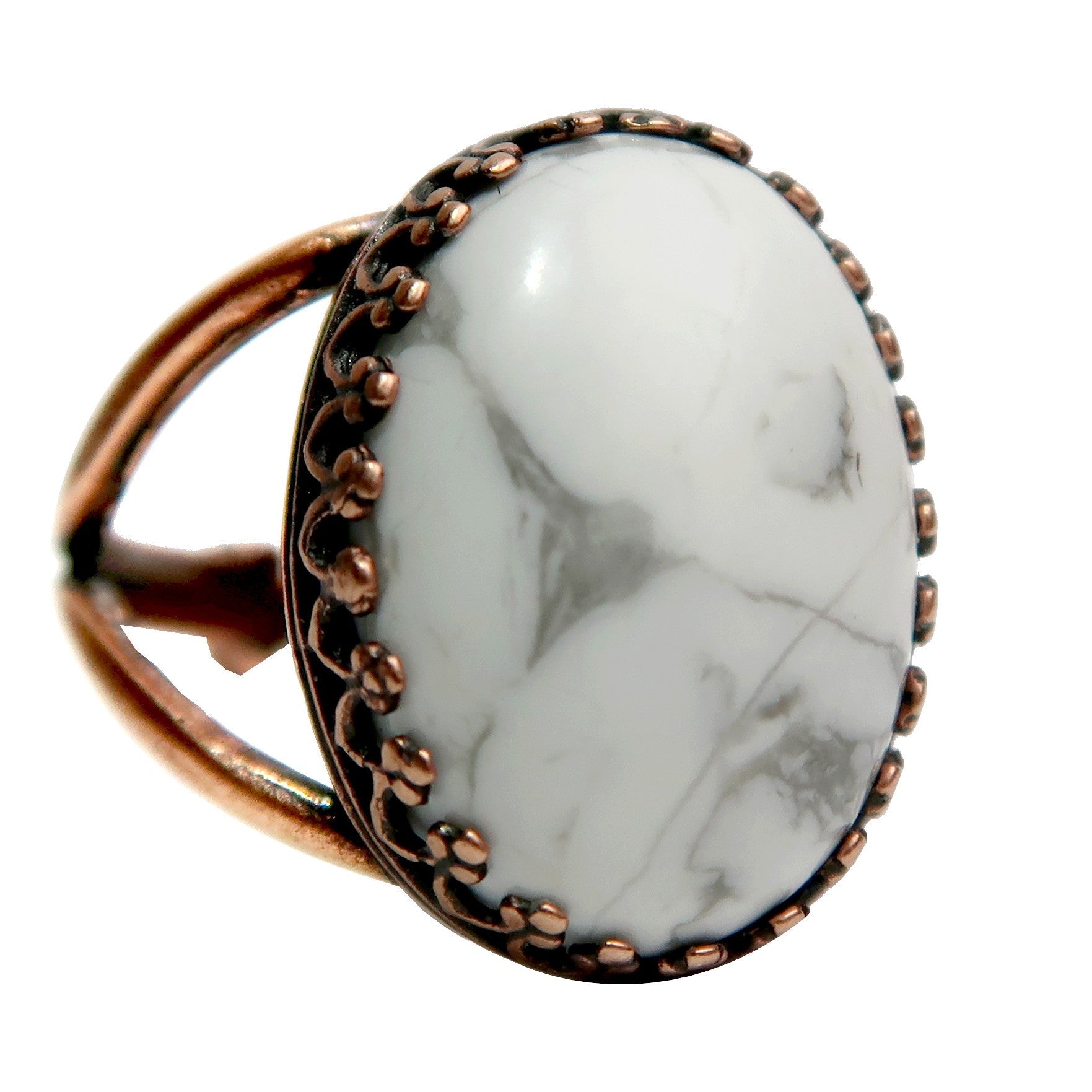 Howlite Ring Surreal Snow White Crystal Copper Adjustable