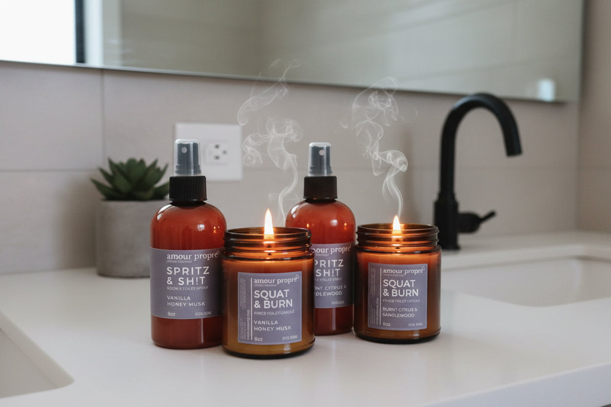 King's Throne Toiletries: Squat and Burn Kerze, Spritz & Sh!t Badezimmerspray FÜR IHN.