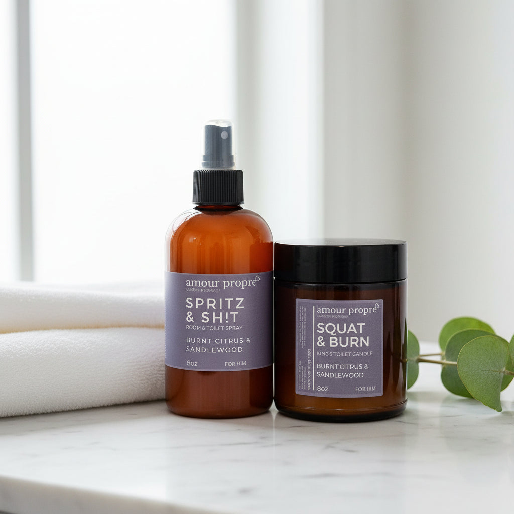 King's Throne Toiletries: Squat and Burn Kerze, Spritz & Sh!t Badezimmerspray FÜR IHN.