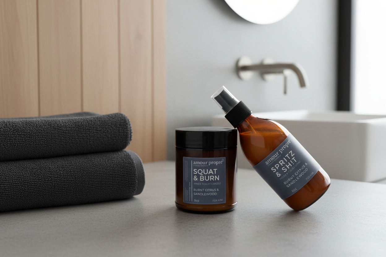 King's Throne Toiletries: Squat and Burn Kerze, Spritz & Sh!t Badezimmerspray FÜR IHN.
