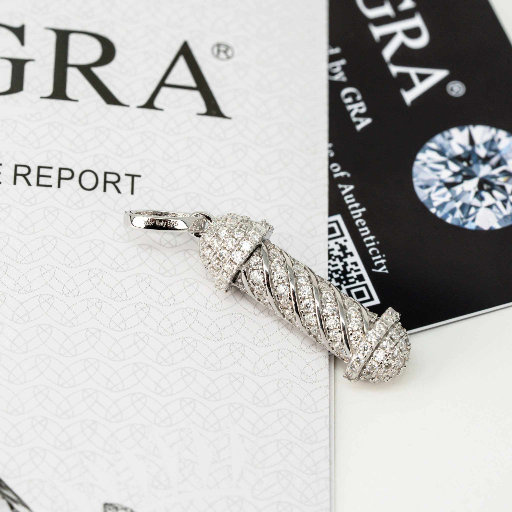 Moissanite Barber Pole Pendant in 925 Sterling Silver
