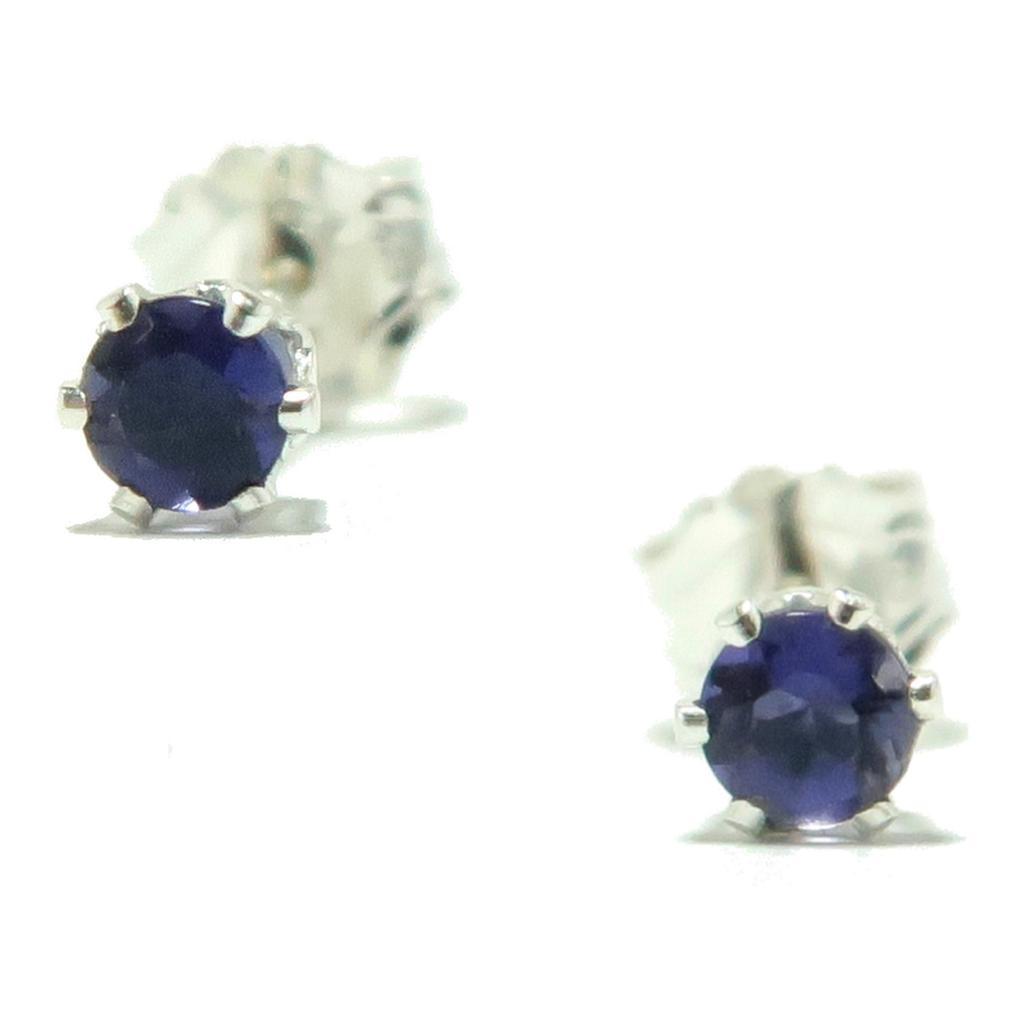 Boucles d'oreilles en iolite, gemmes à facettes bleues, clous en argent sterling