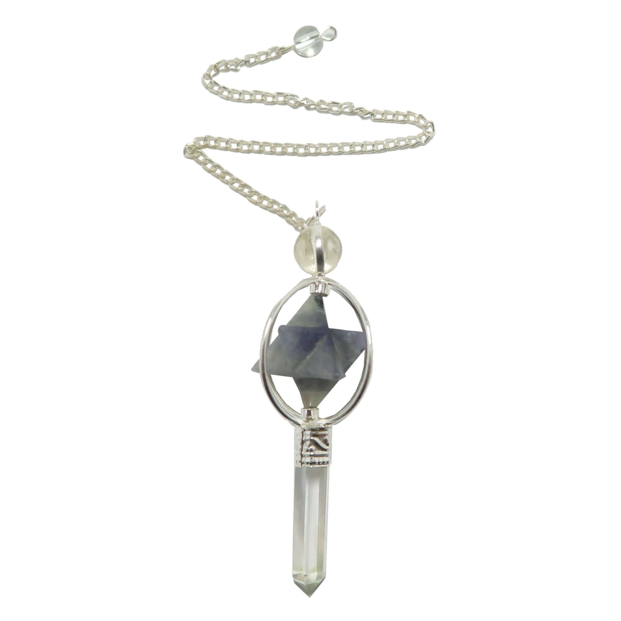 Pendentif en quartz clair et étoile merkaba en iolite