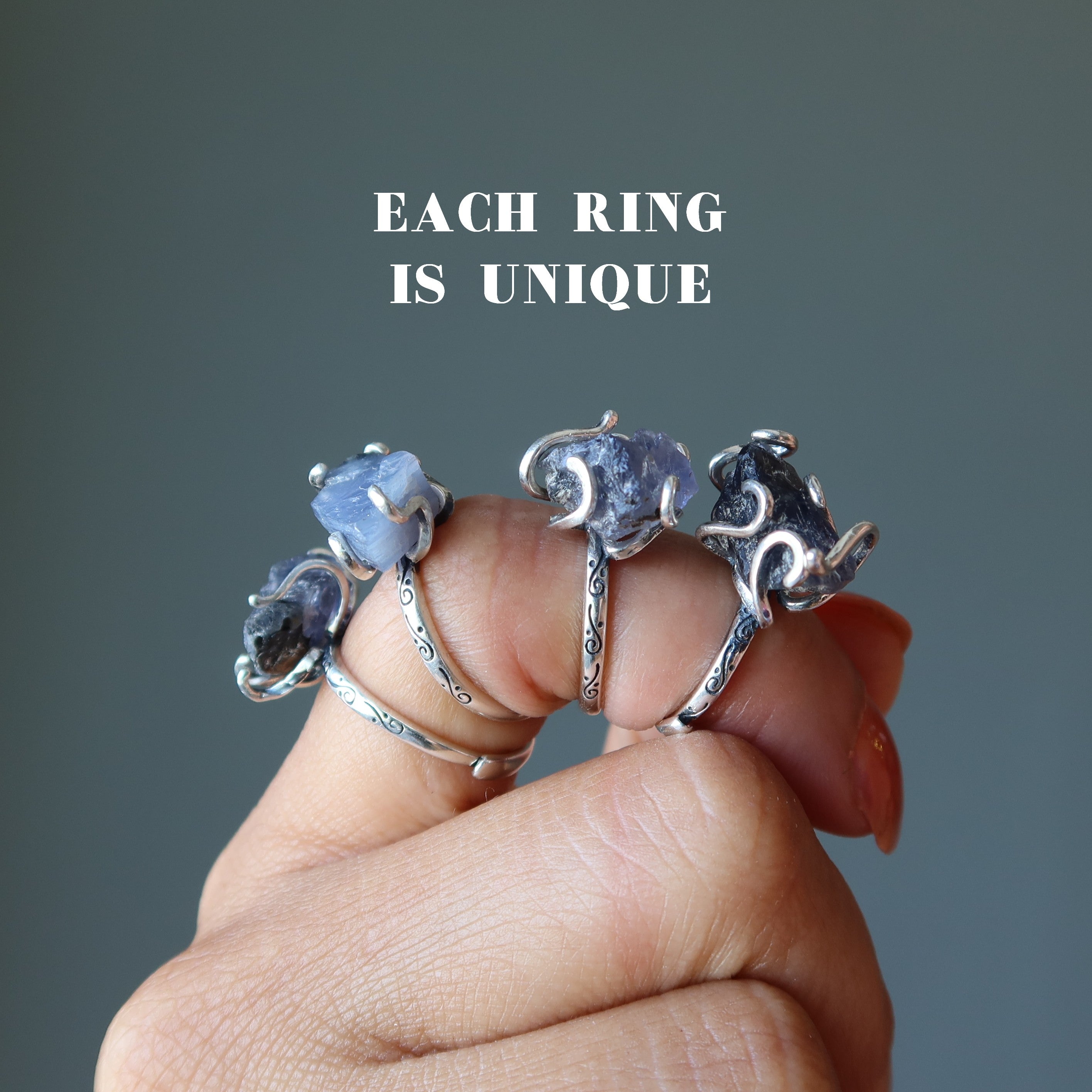Bague Iolite Pierre Bleue Intense Argent Sterling Ajustable