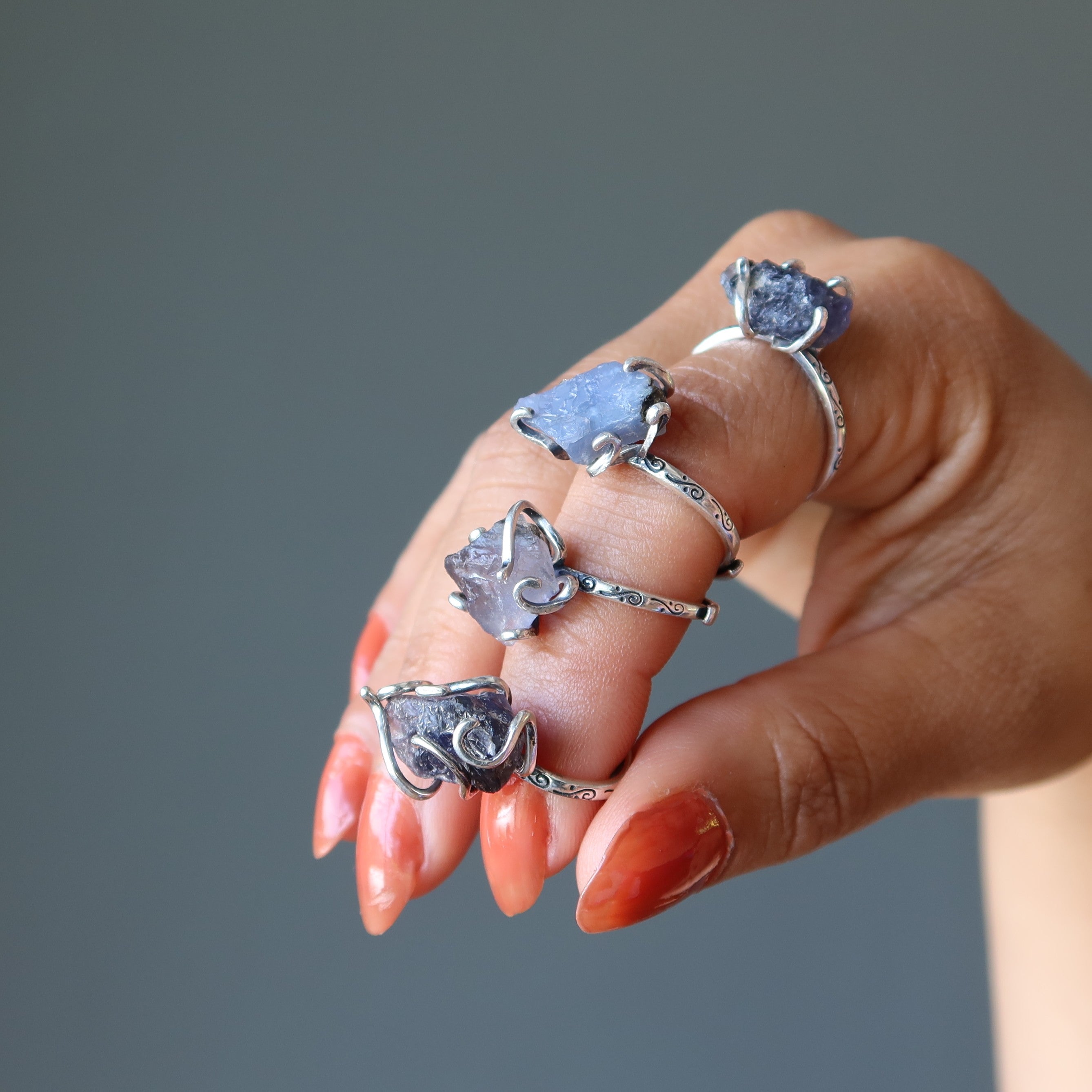 Bague Iolite Pierre Bleue Intense Argent Sterling Ajustable