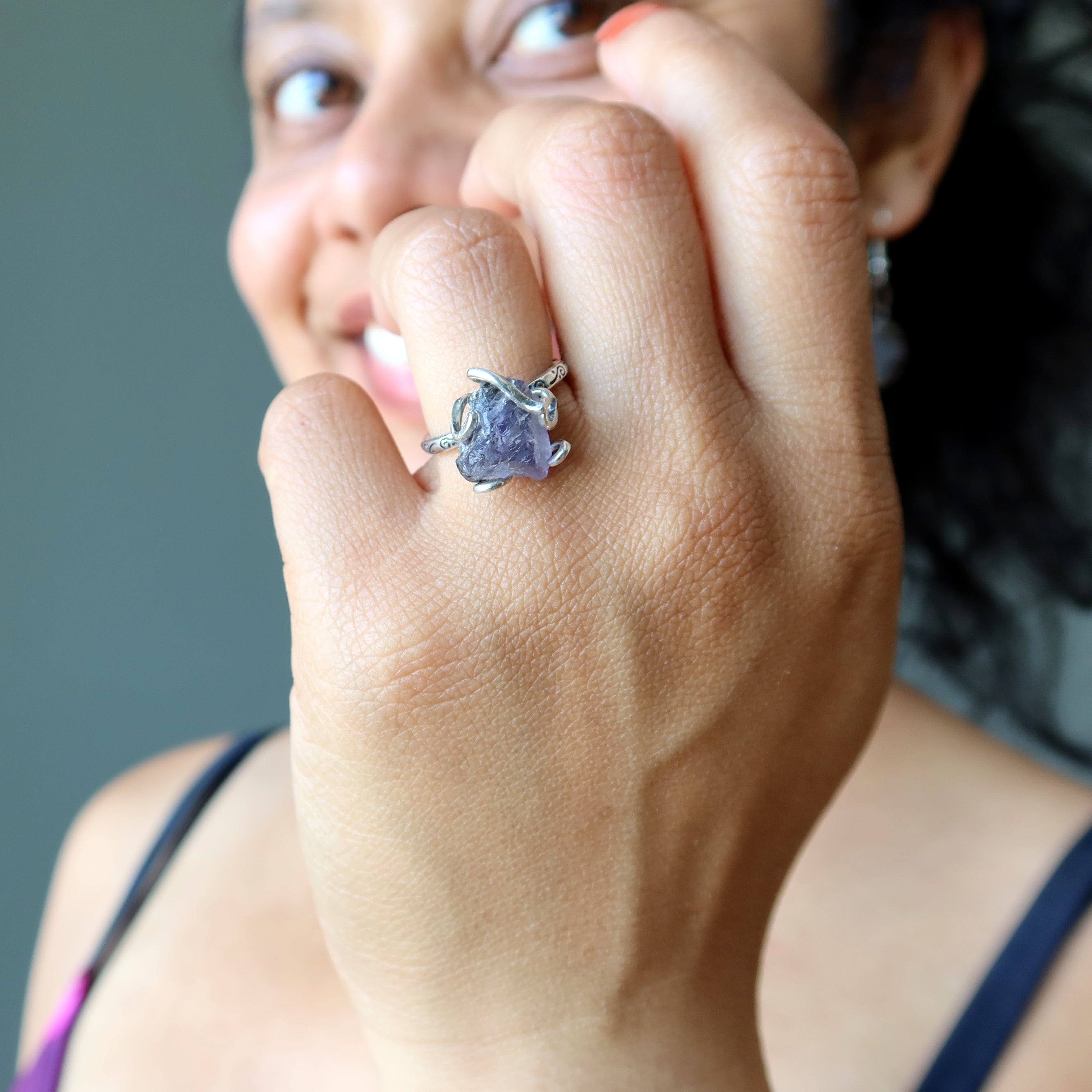 Bague Iolite Pierre Bleue Intense Argent Sterling Ajustable