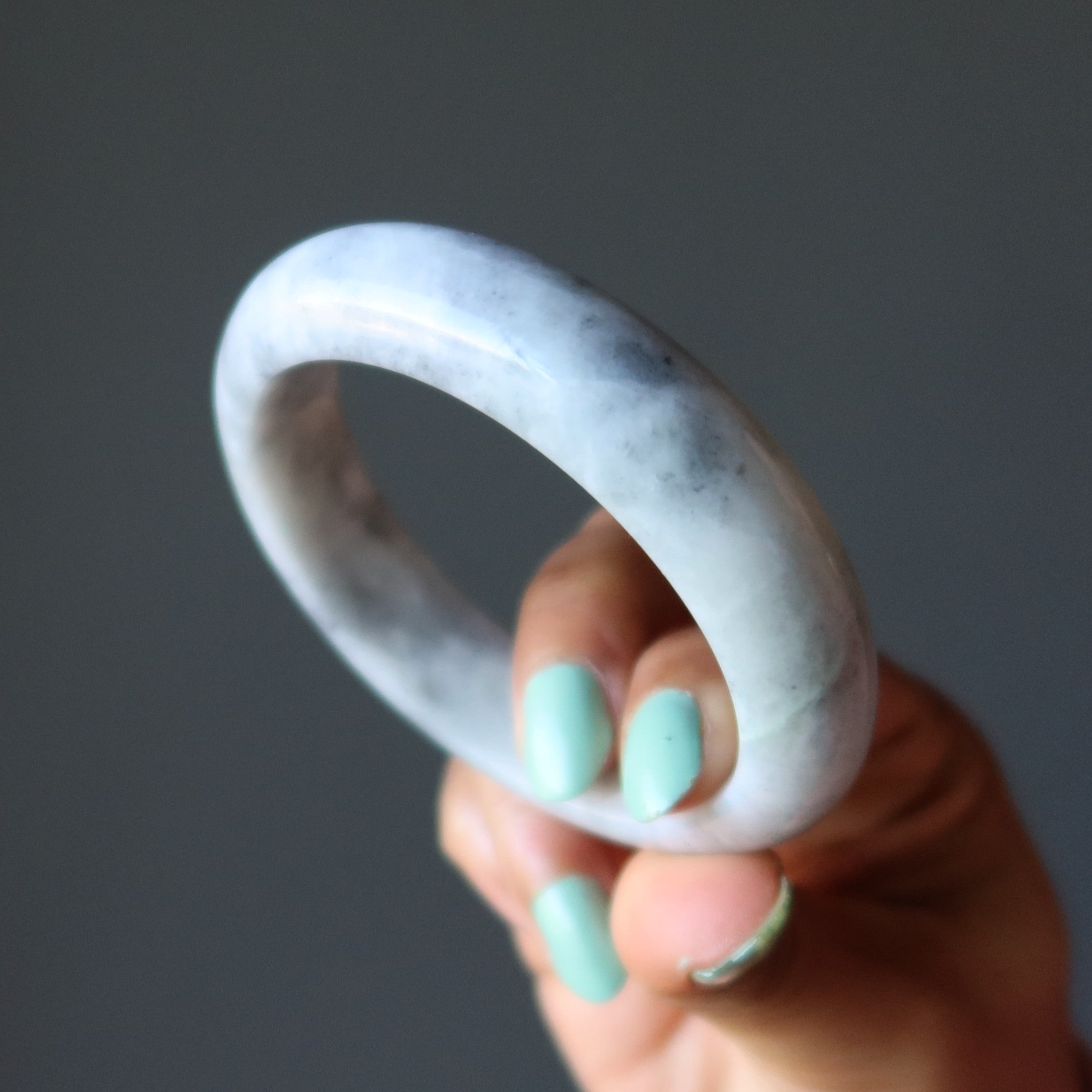 Jade Bangle Bracelet Spiritual Cloud of Dreams Gray White Crystal