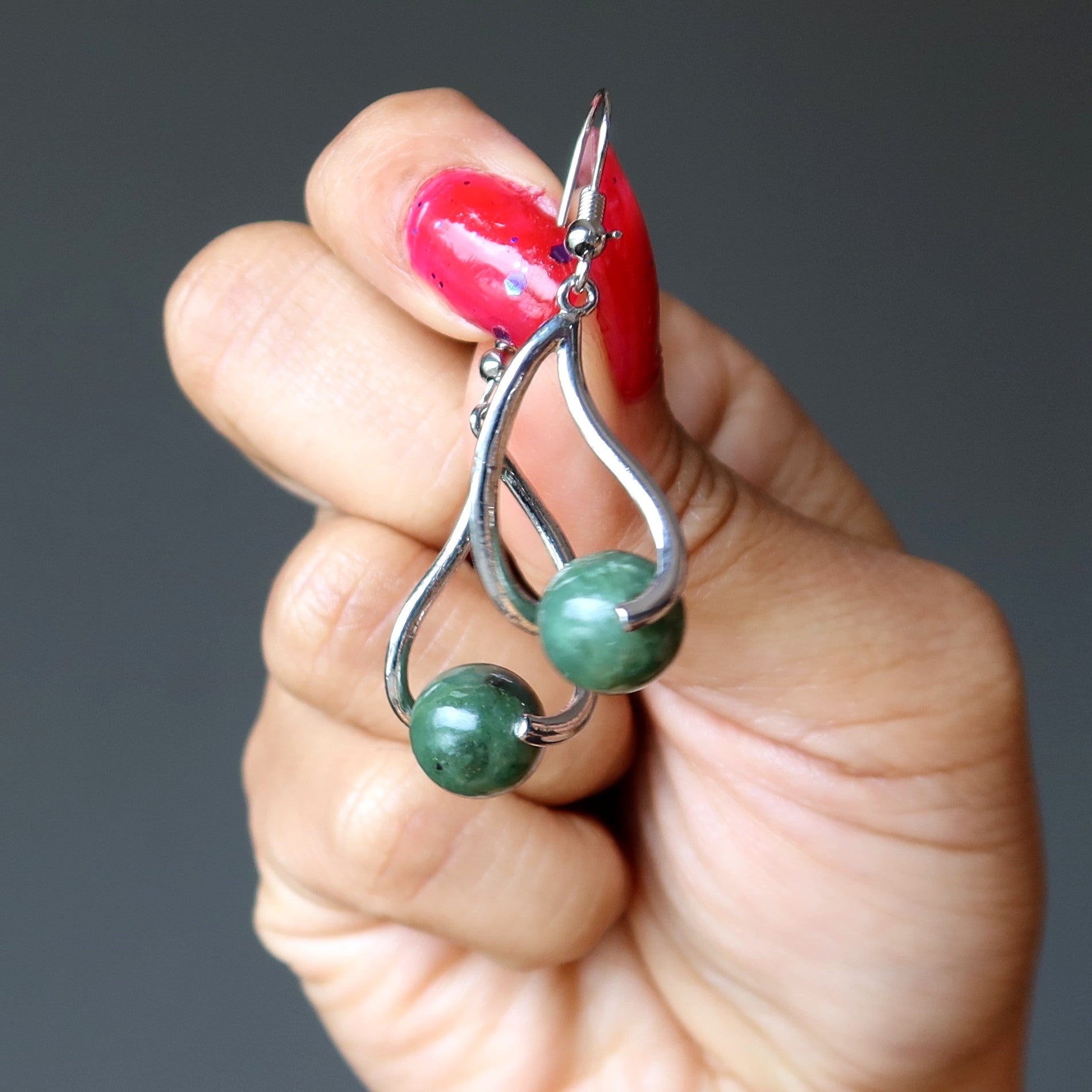 Jade Earrings Deep Prosperity Green Nephrite Stone
