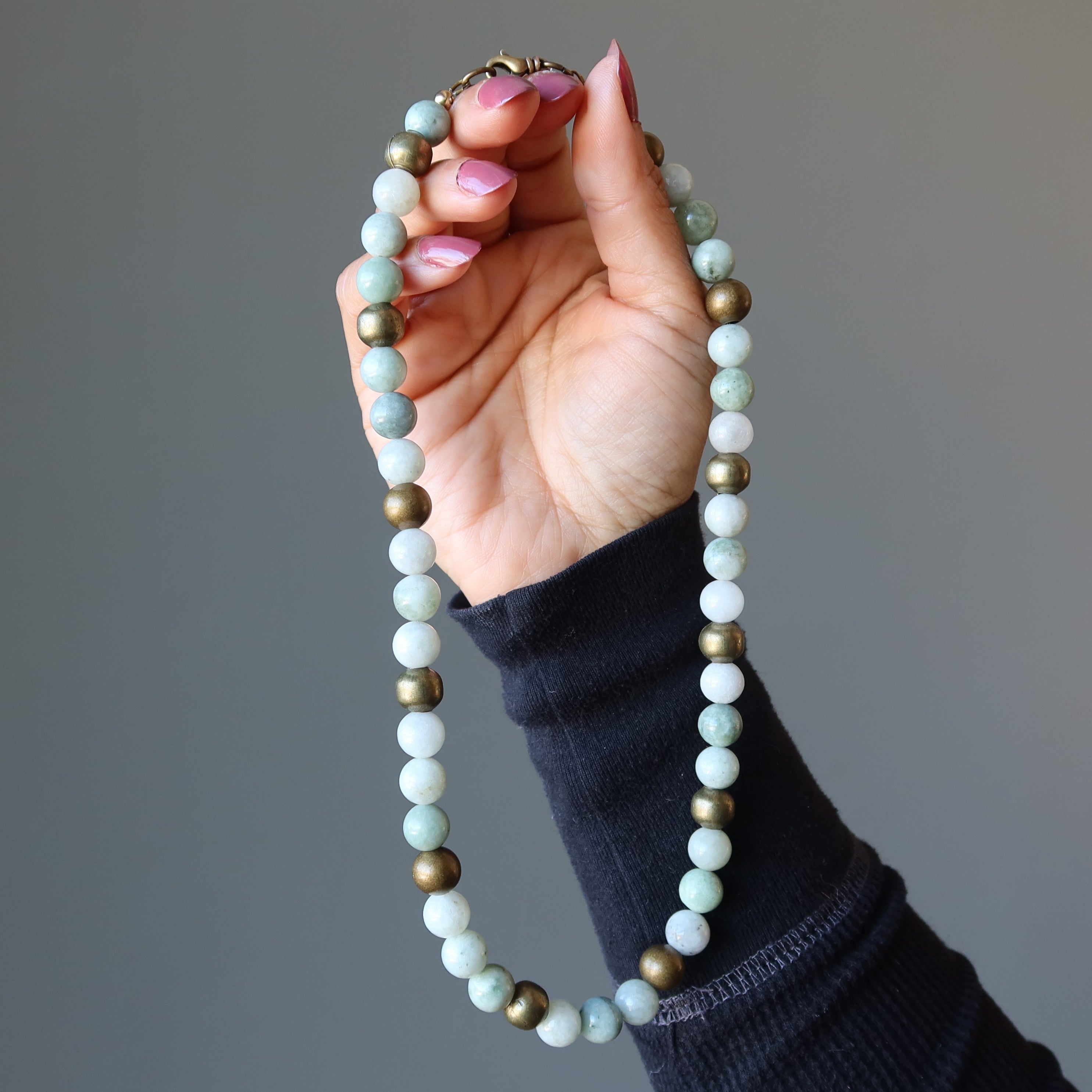 Jade Necklace Luxe Nephrite Crystals Brass