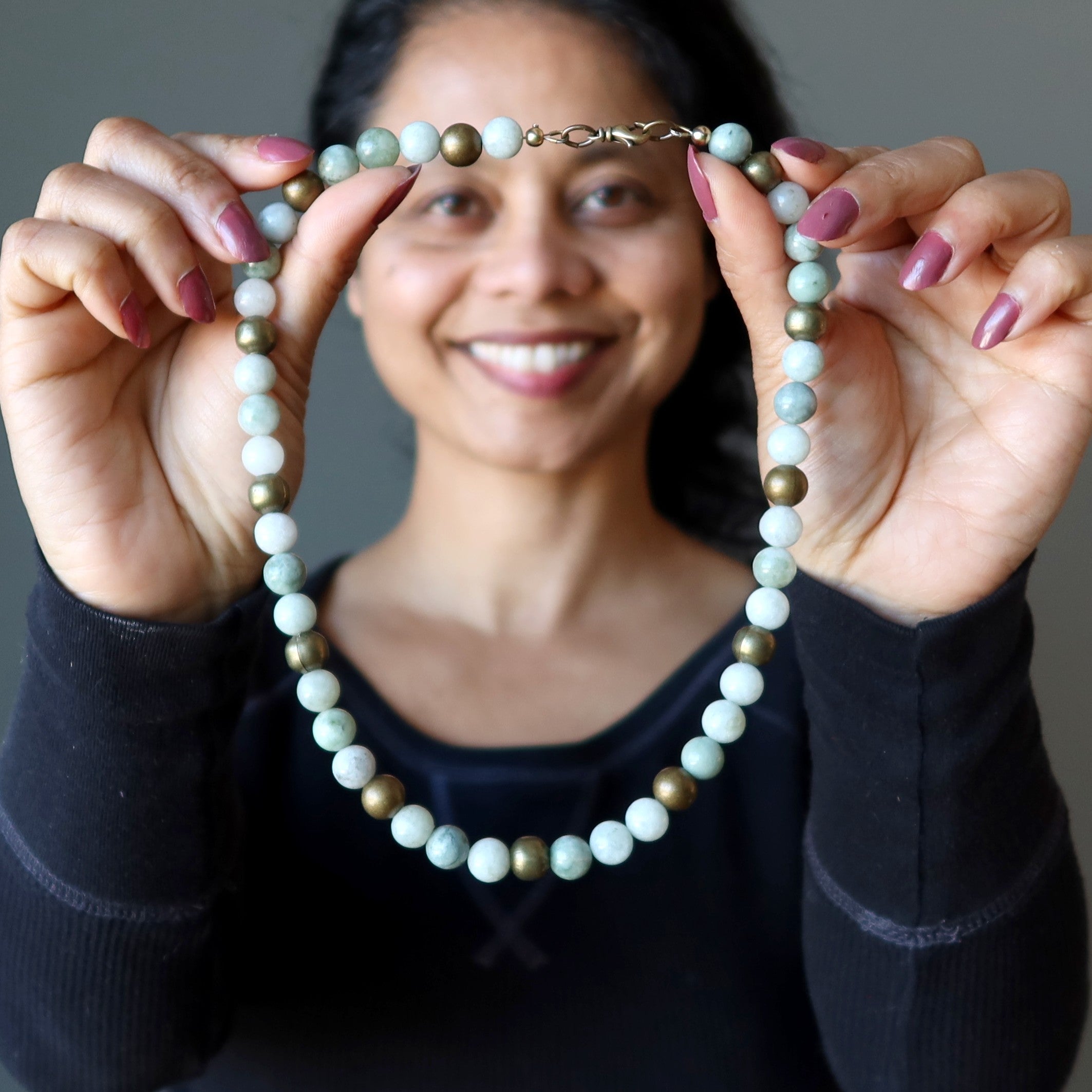 Jade Necklace Luxe Nephrite Crystals Brass
