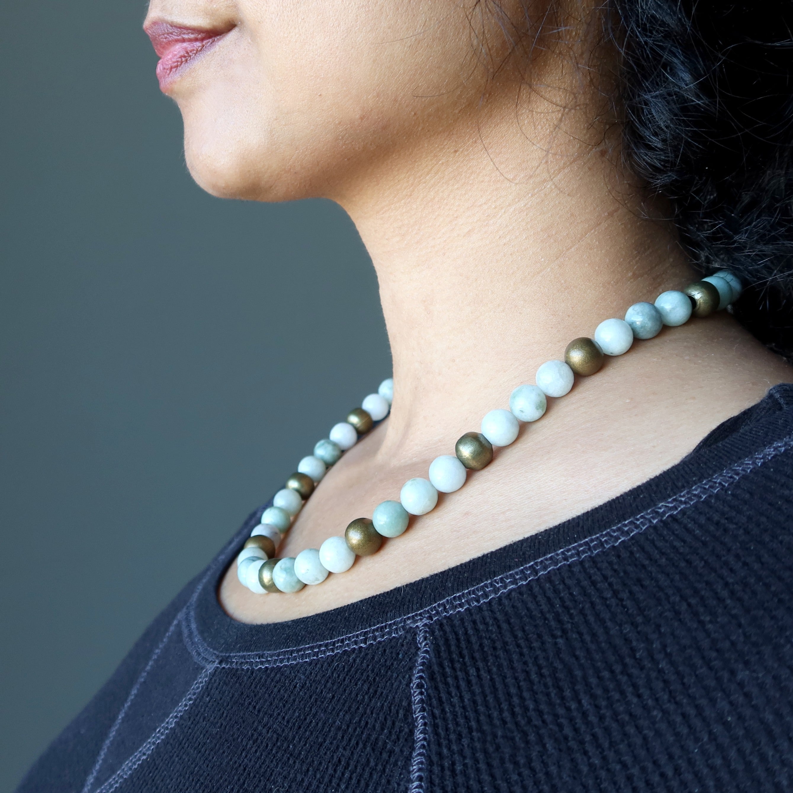 Jade Necklace Luxe Nephrite Crystals Brass