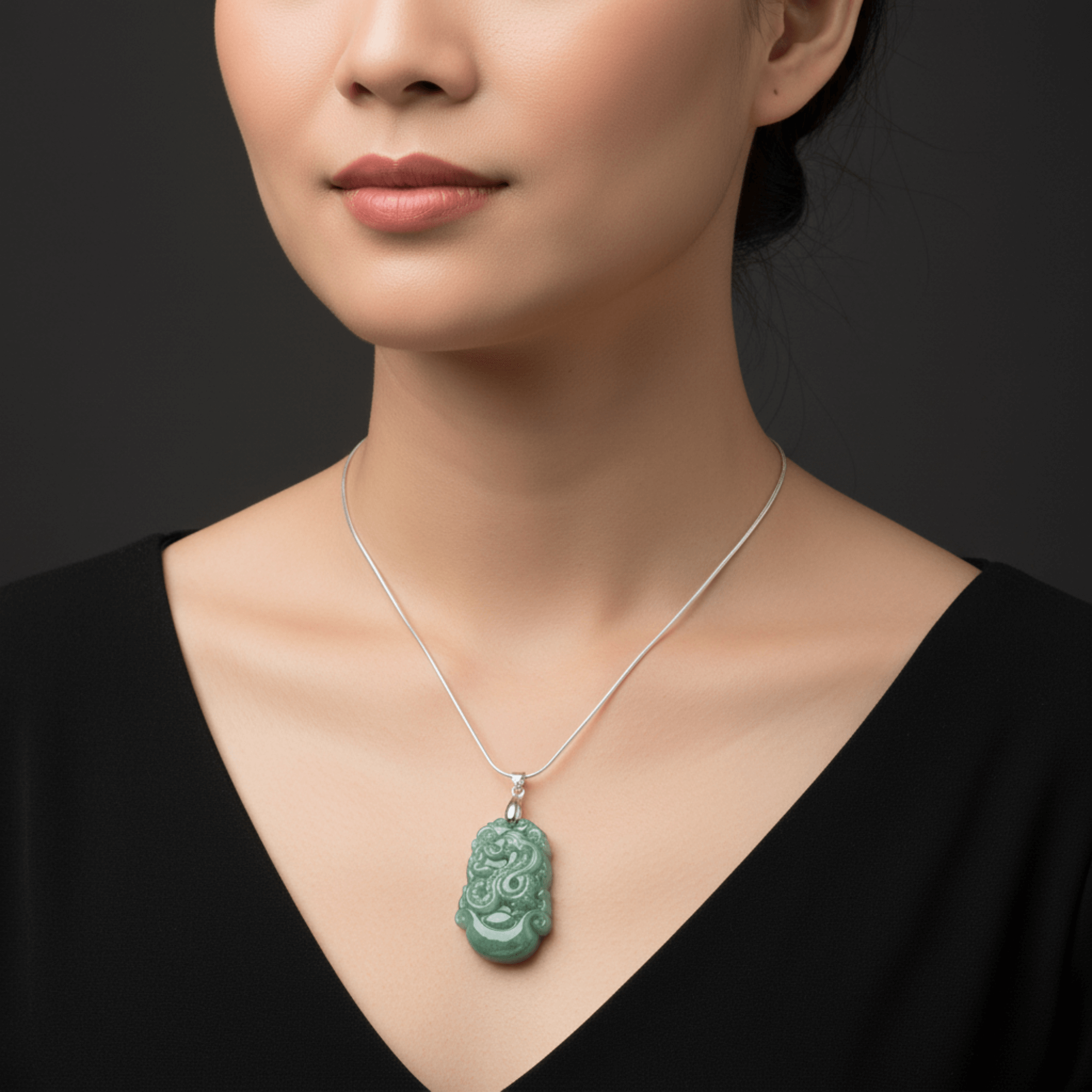 Collier Serpent en Jade Néphrite Argent Sterling