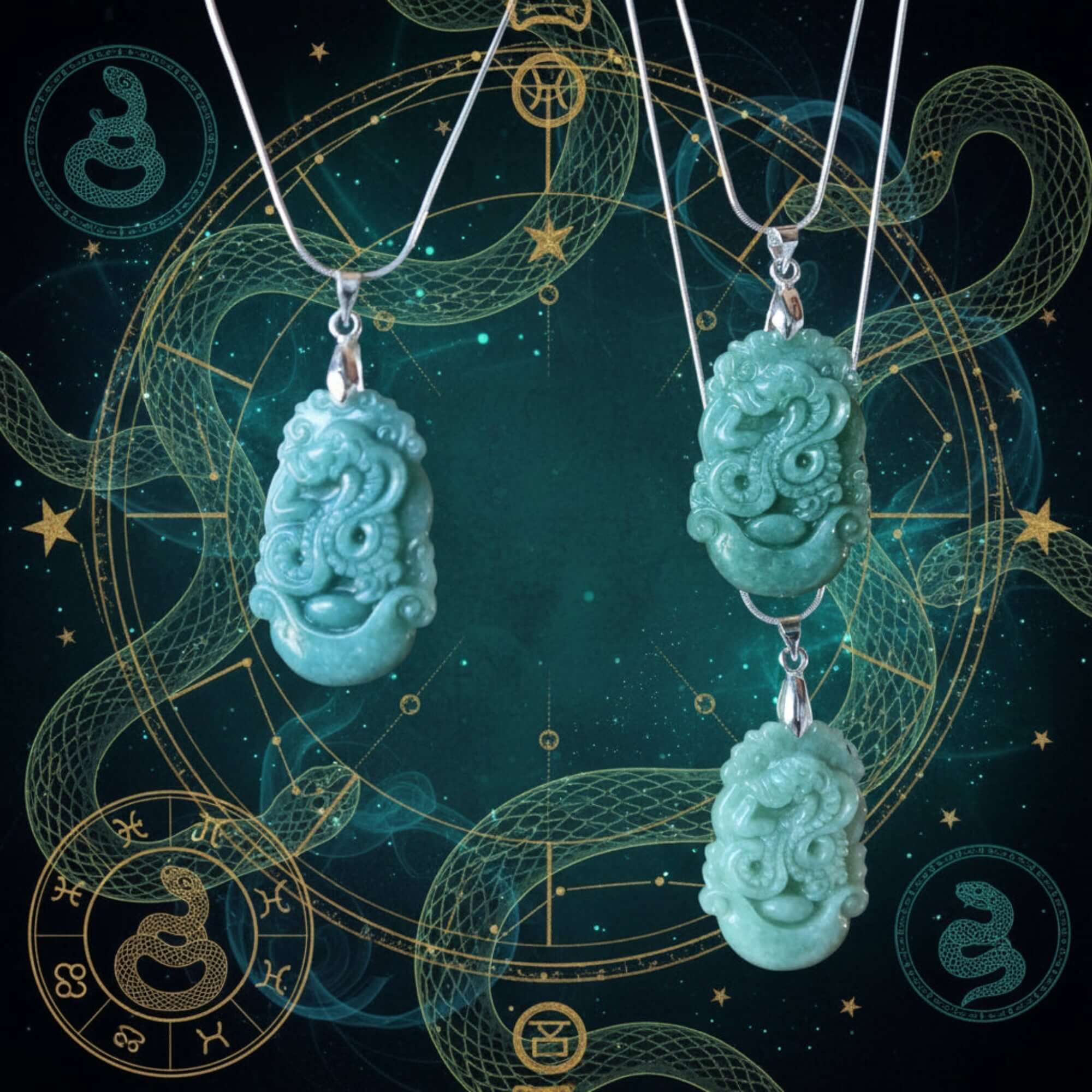 Collier Serpent en Jade Néphrite Argent Sterling