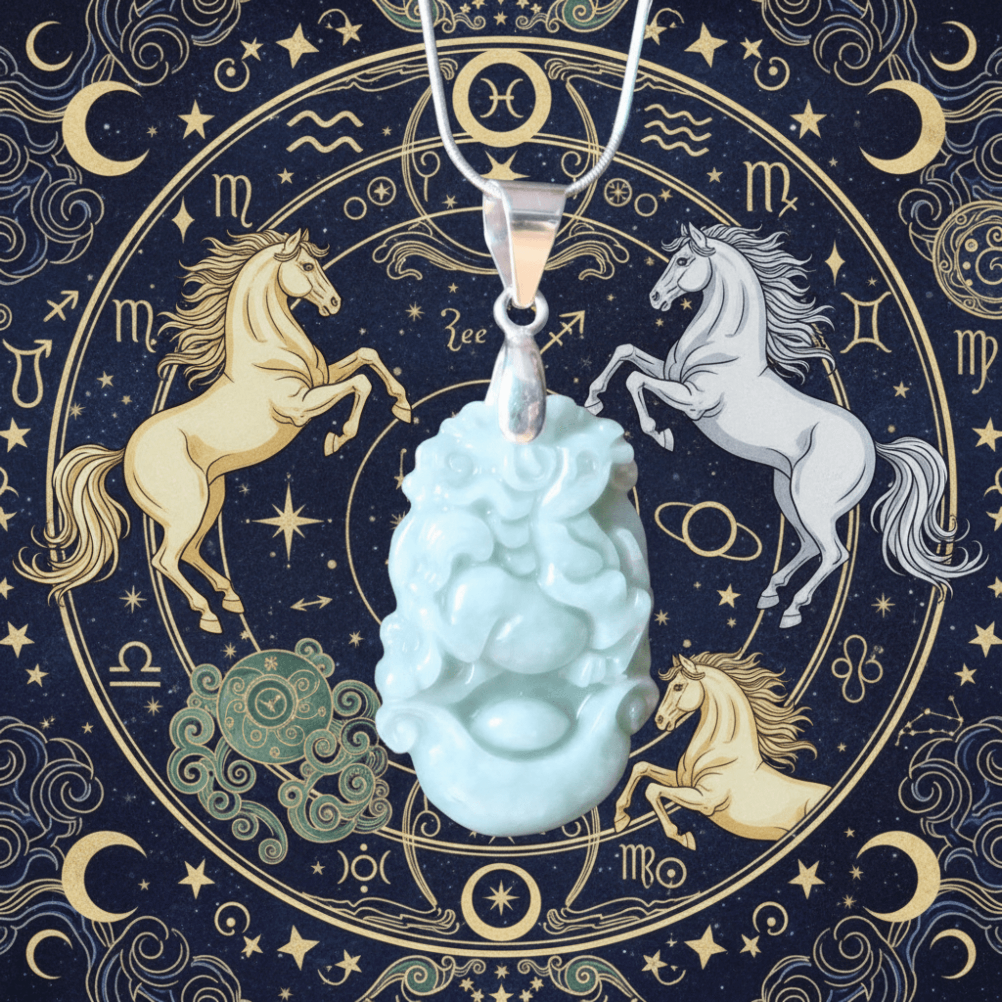Collier en Jade Année du Cheval 2026 Argent Sterling