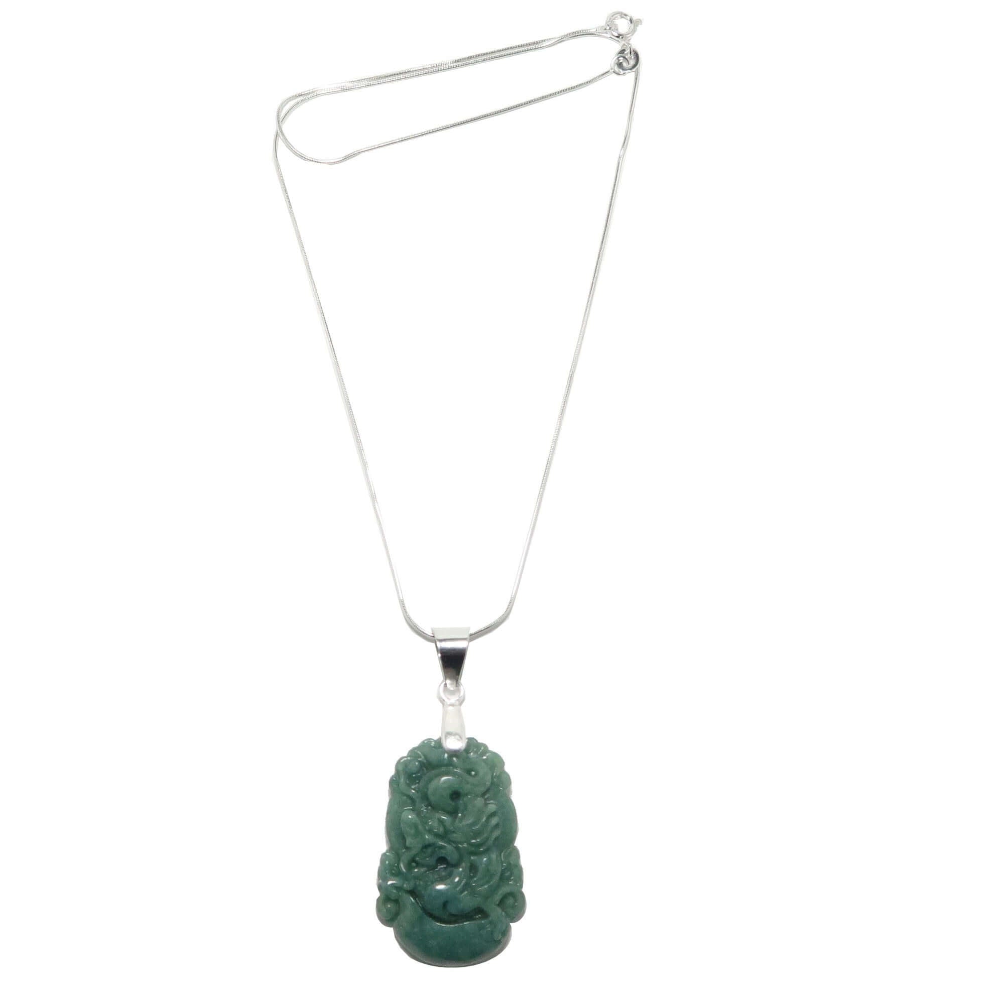 Collier en jade dragon néphrite verte argent sterling
