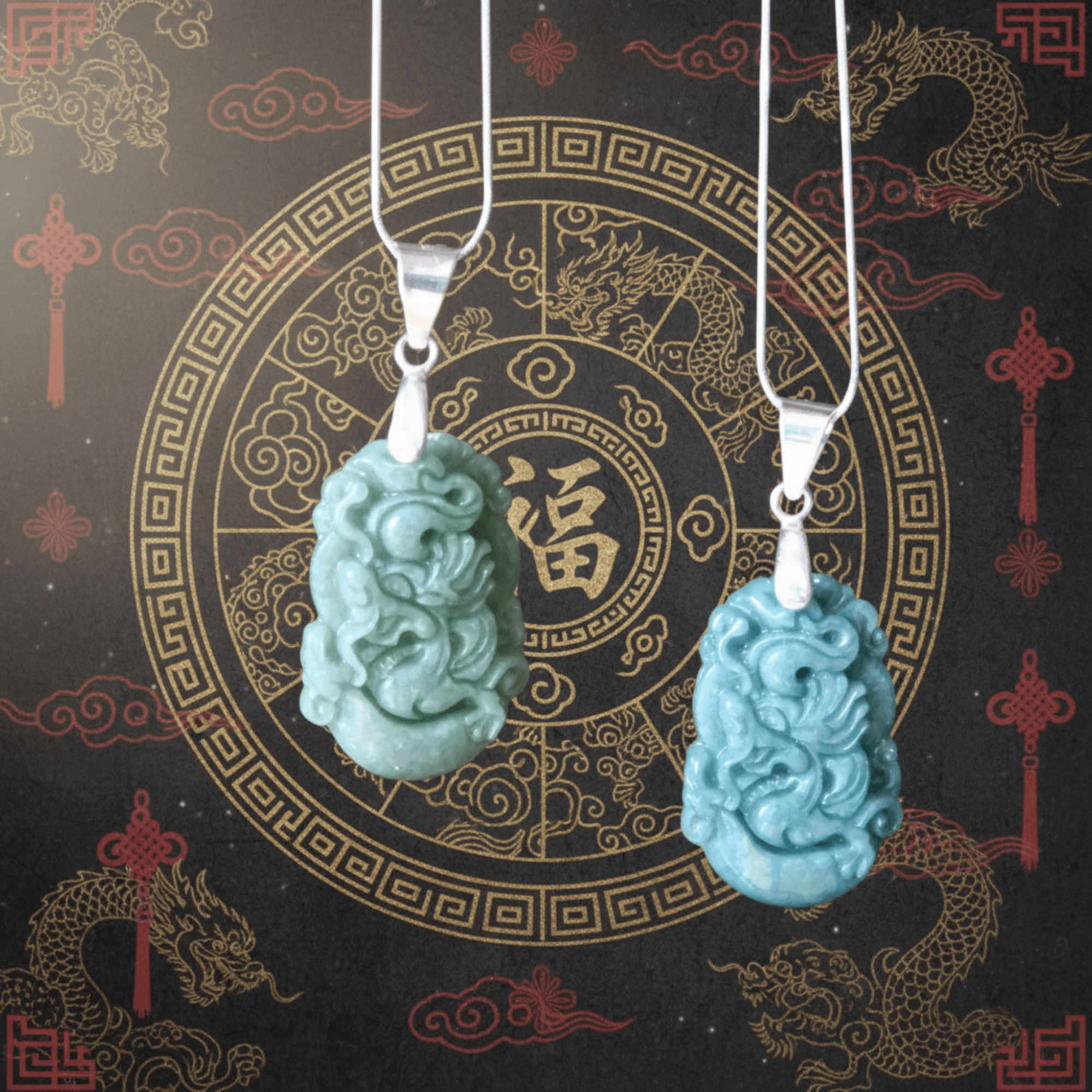 Collier en jade dragon néphrite verte argent sterling