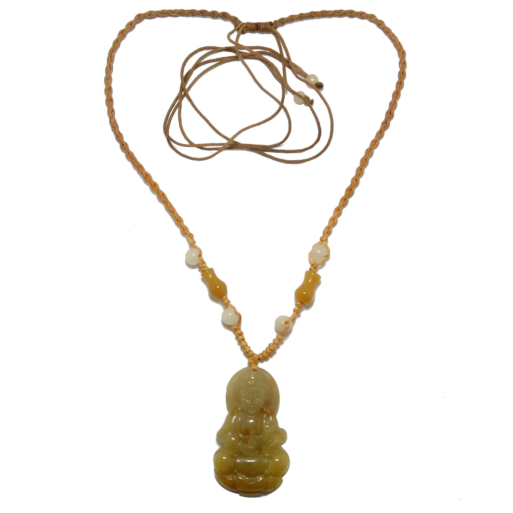 Jade Necklace Goddess Kwan Yin Yellow Vase Adjustable