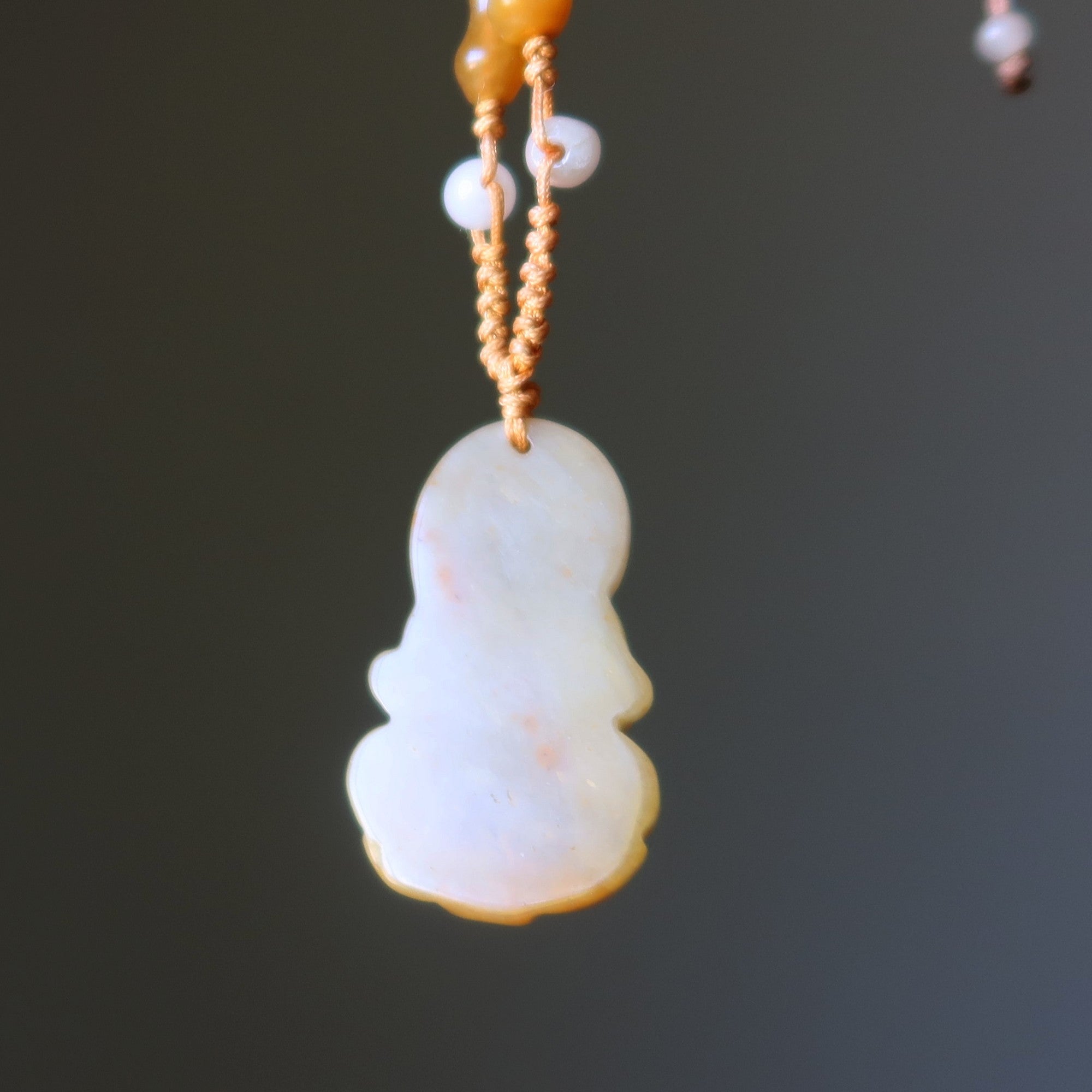 Jade Necklace Goddess Kwan Yin Yellow Vase Adjustable