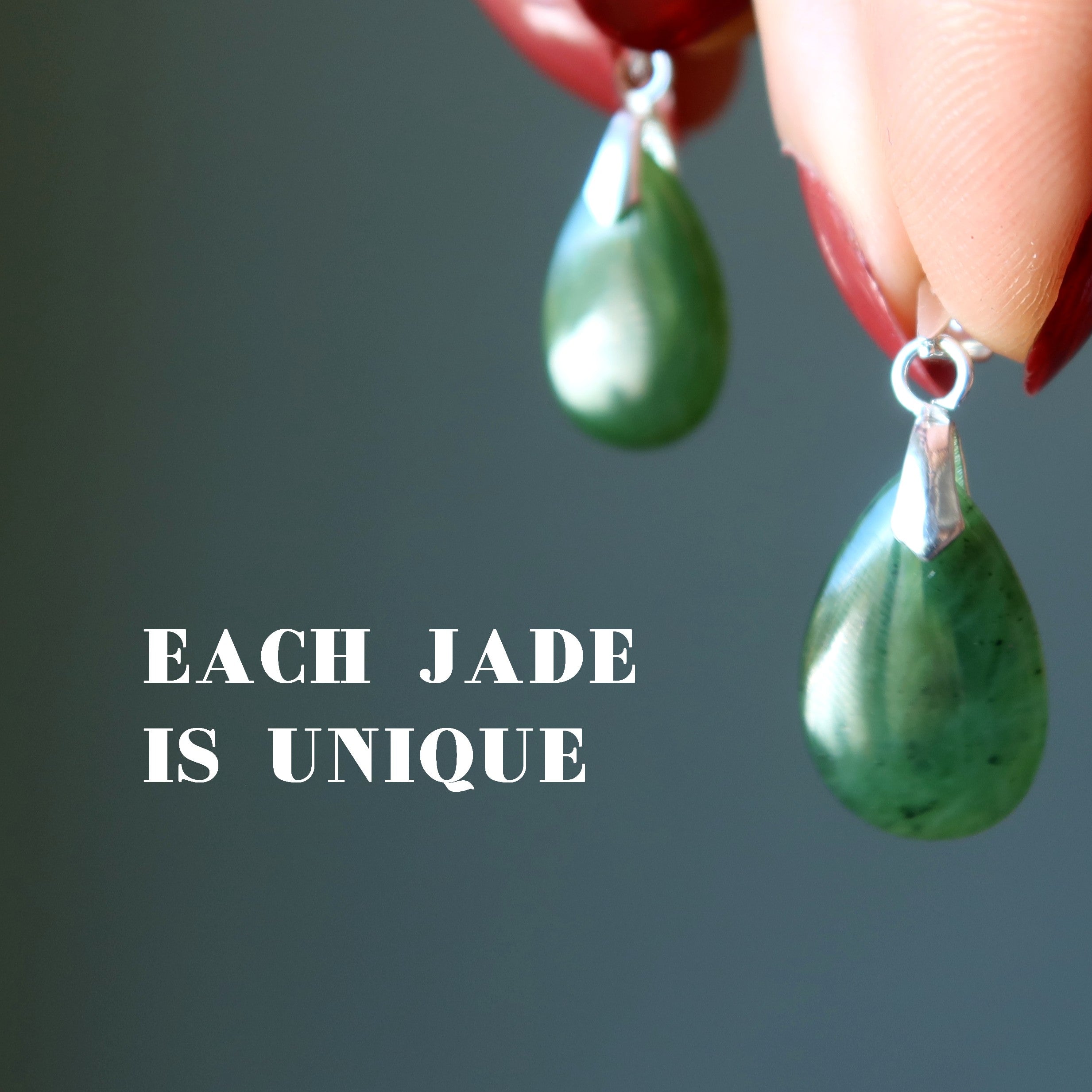 Pendentif de Jade Jour de Chance Néphrite Verte Argent Sterling