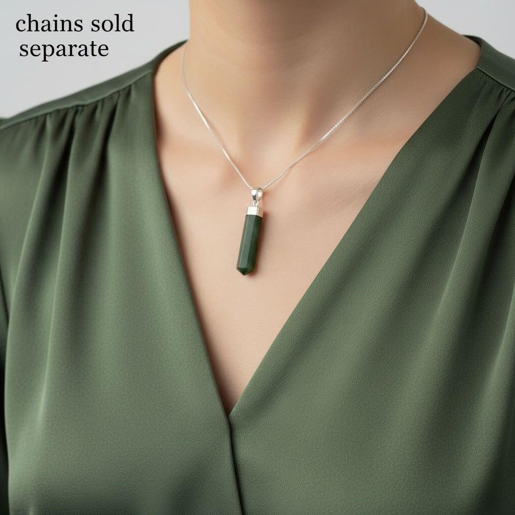 Pendentif Jade Pointe Prospérité Néphrite Argent Sterling