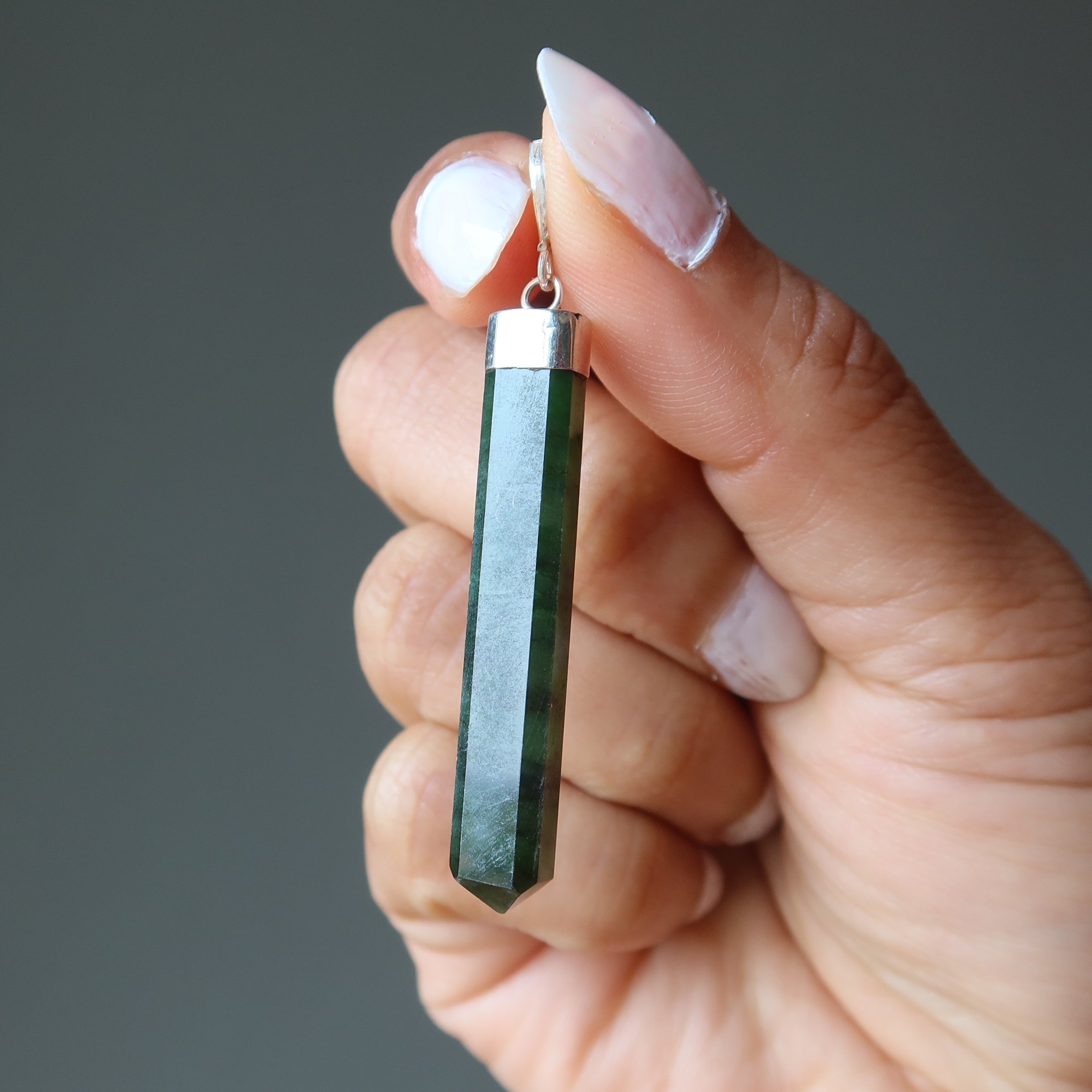 Pendentif Jade Pointe Prospérité Néphrite Argent Sterling