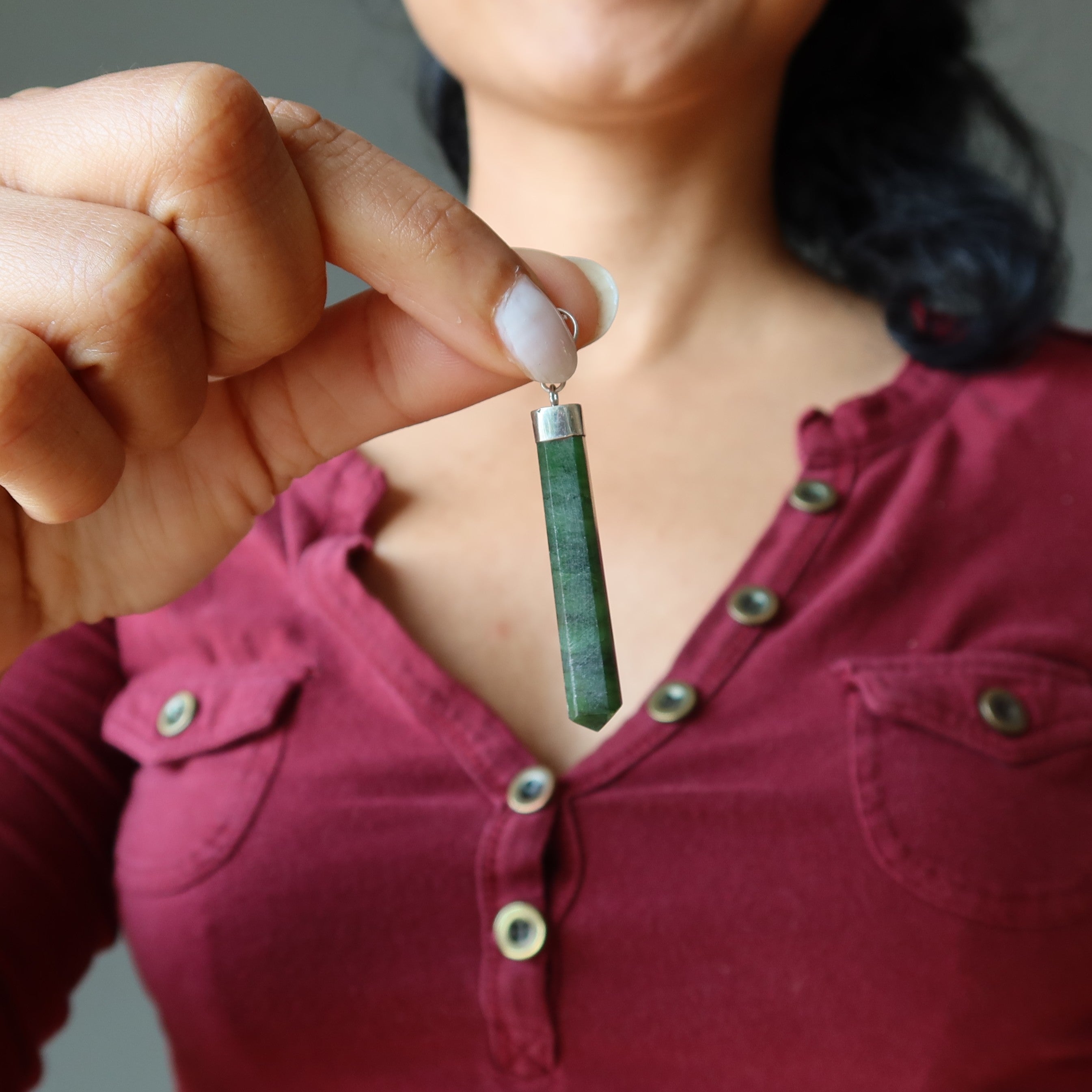 Pendentif Jade Pointe Prospérité Néphrite Argent Sterling