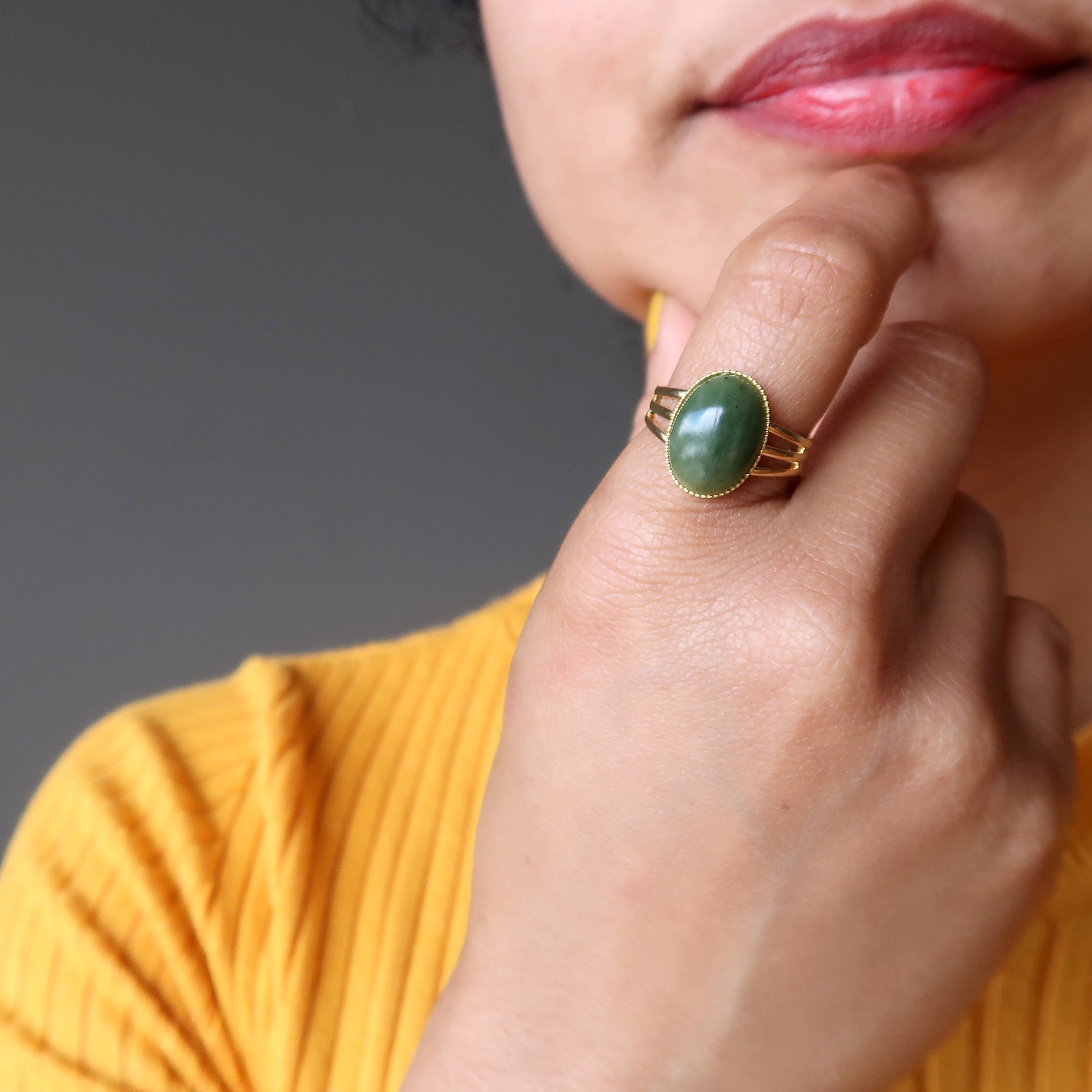 Jade Ring Glück Wohlstand Edelstein Gold Verstellbar