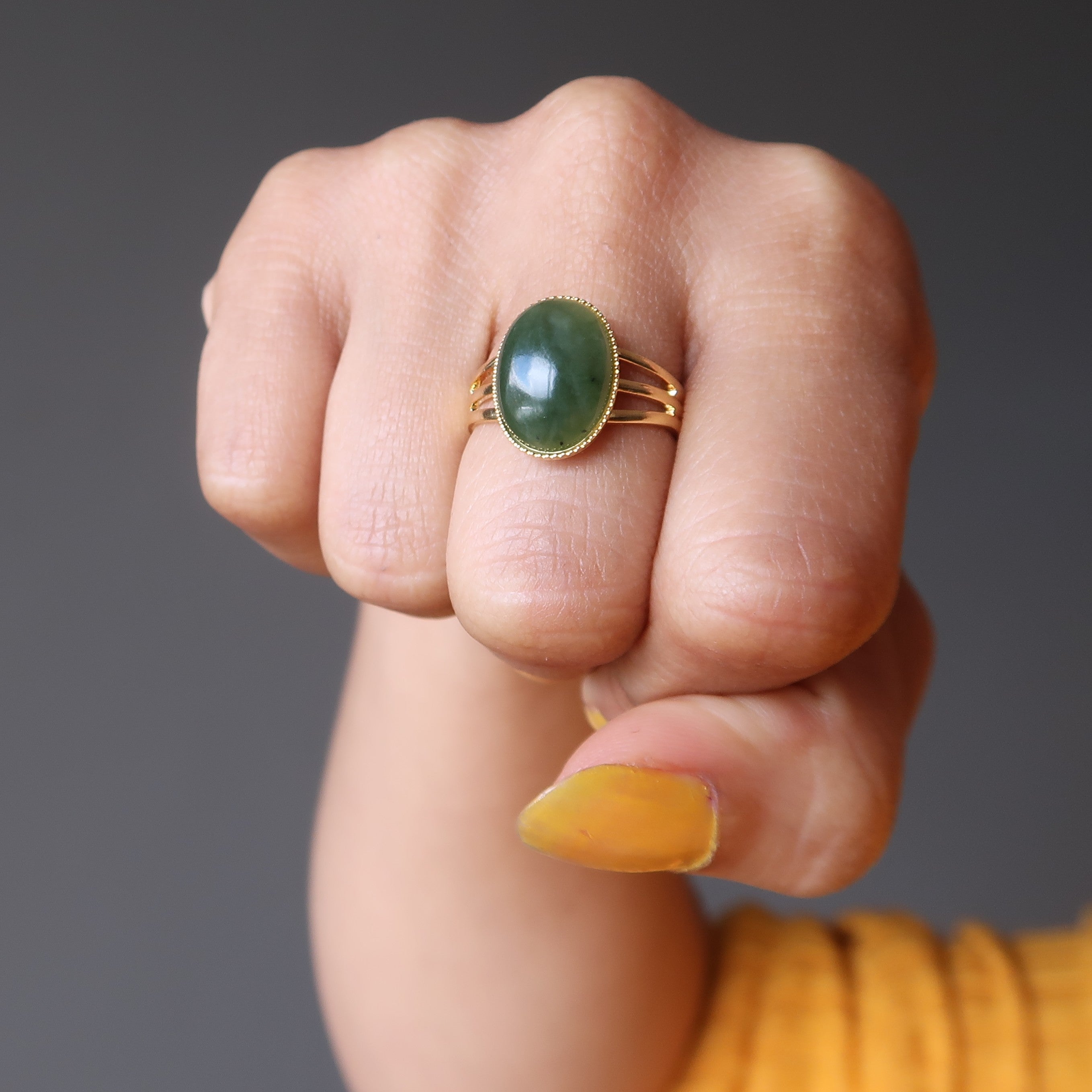Jade Ring Glück Wohlstand Edelstein Gold Verstellbar