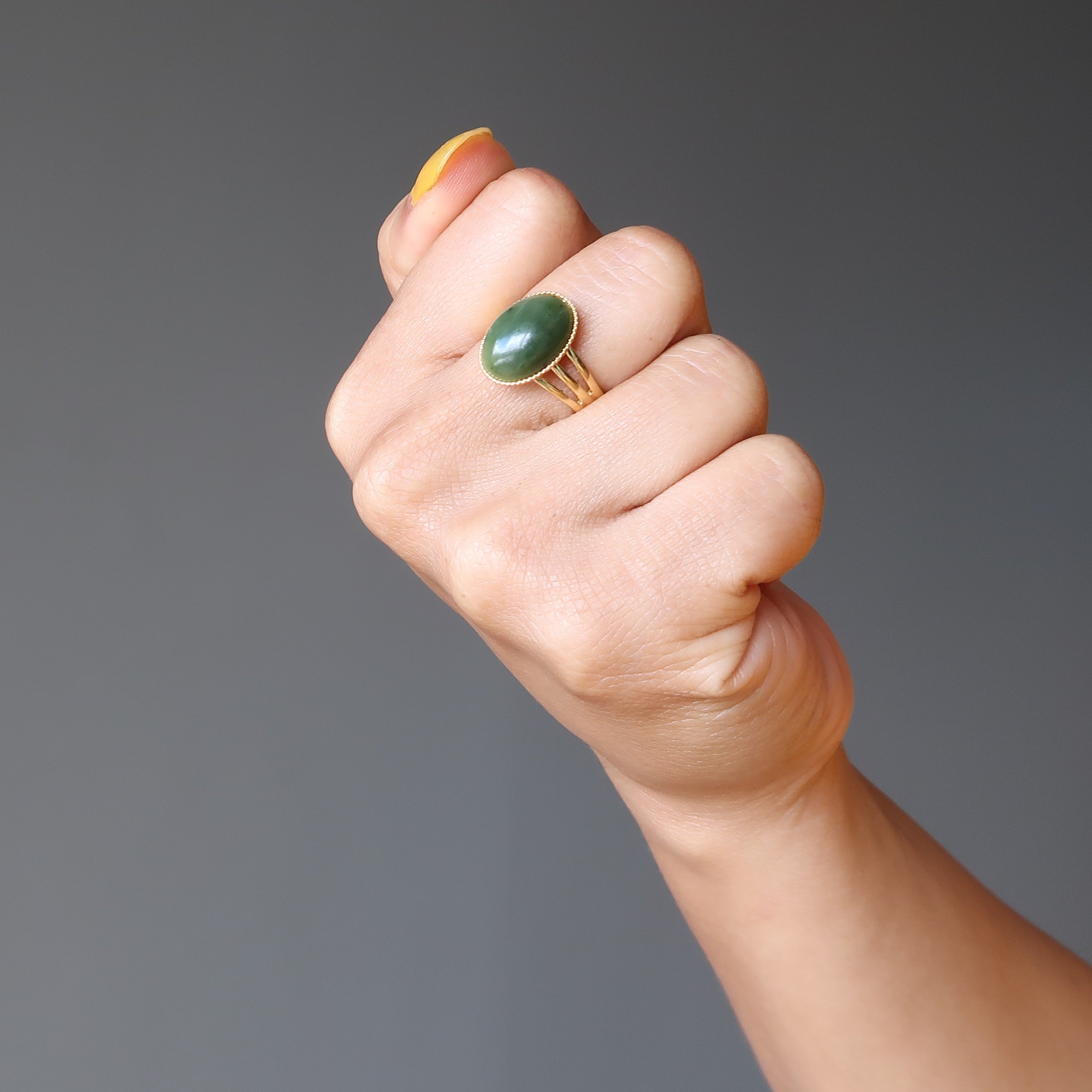 Jade Ring Glück Wohlstand Edelstein Gold Verstellbar