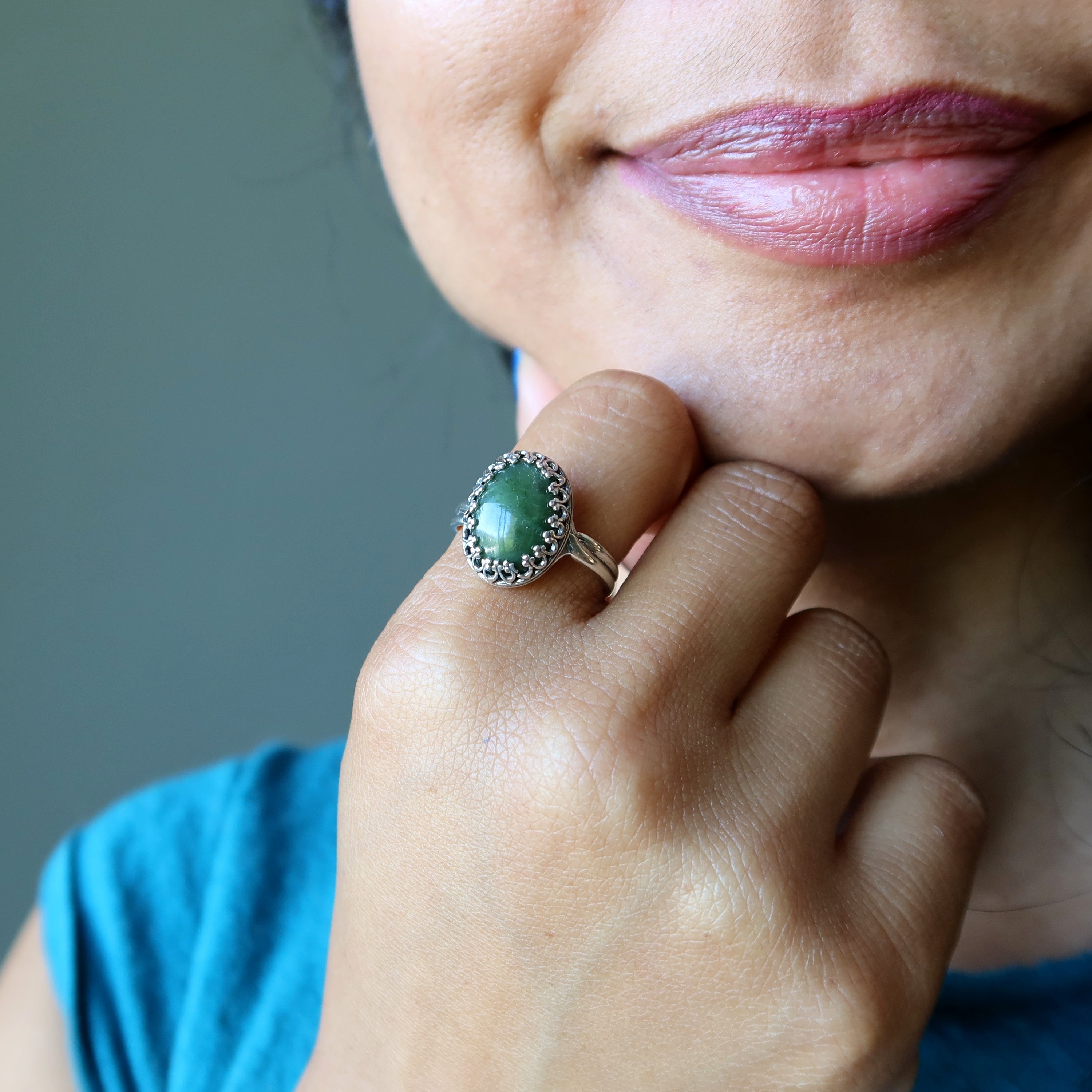 Jade Ring Imperial Noble Gem Sterling Silver Adjustable