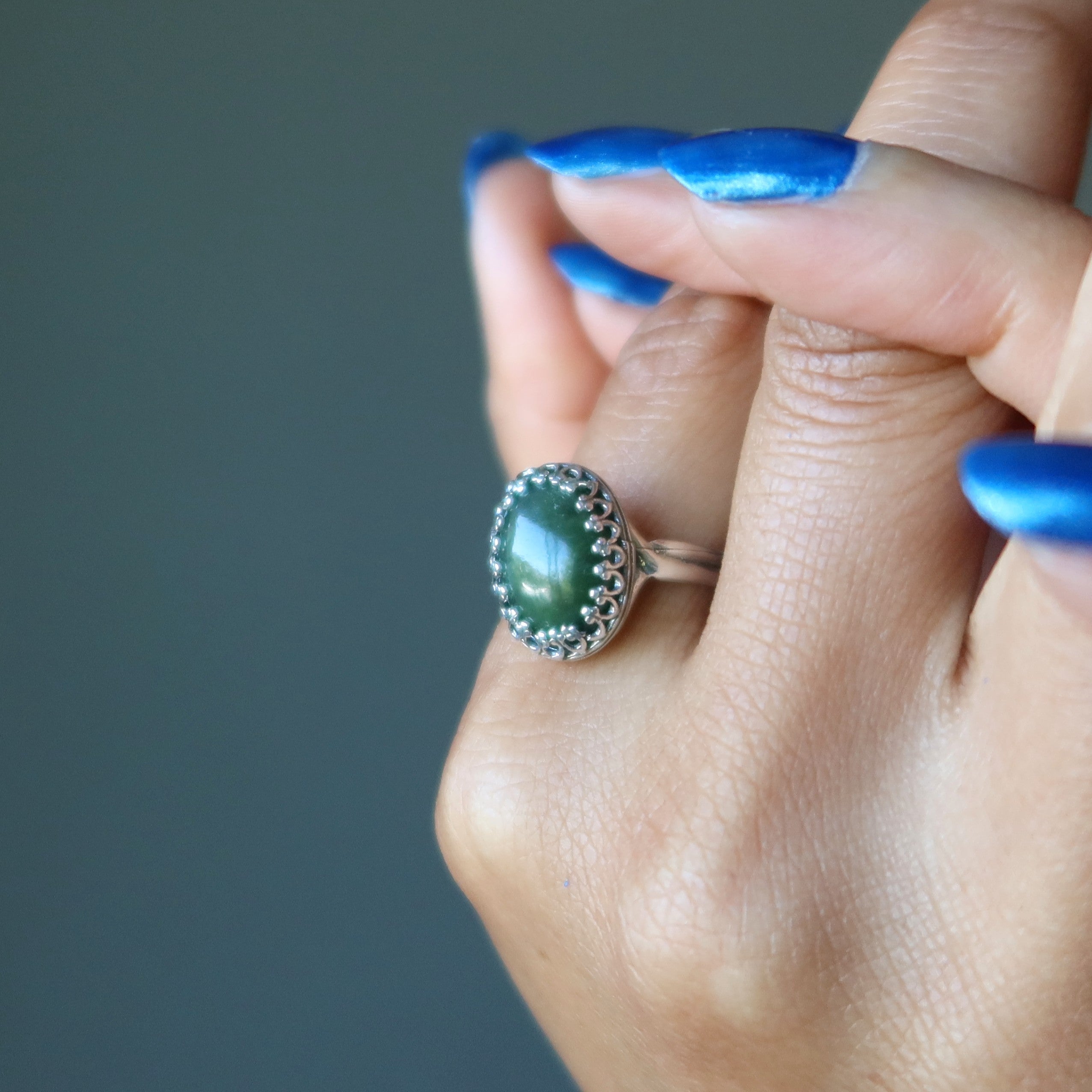 Jade Ring Imperial Noble Gem Sterling Silver Adjustable