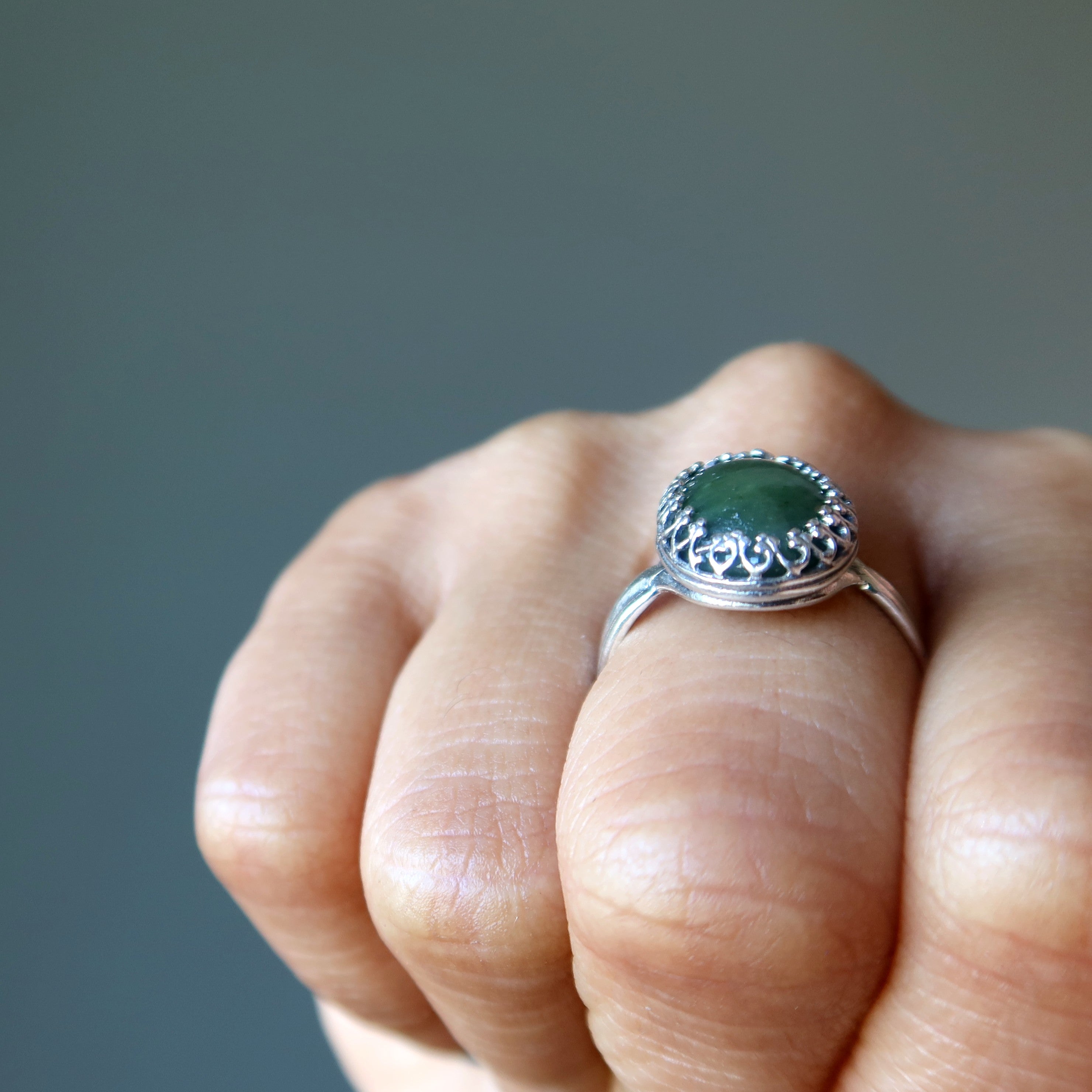Jade Ring Imperial Noble Gem Sterling Silver Adjustable