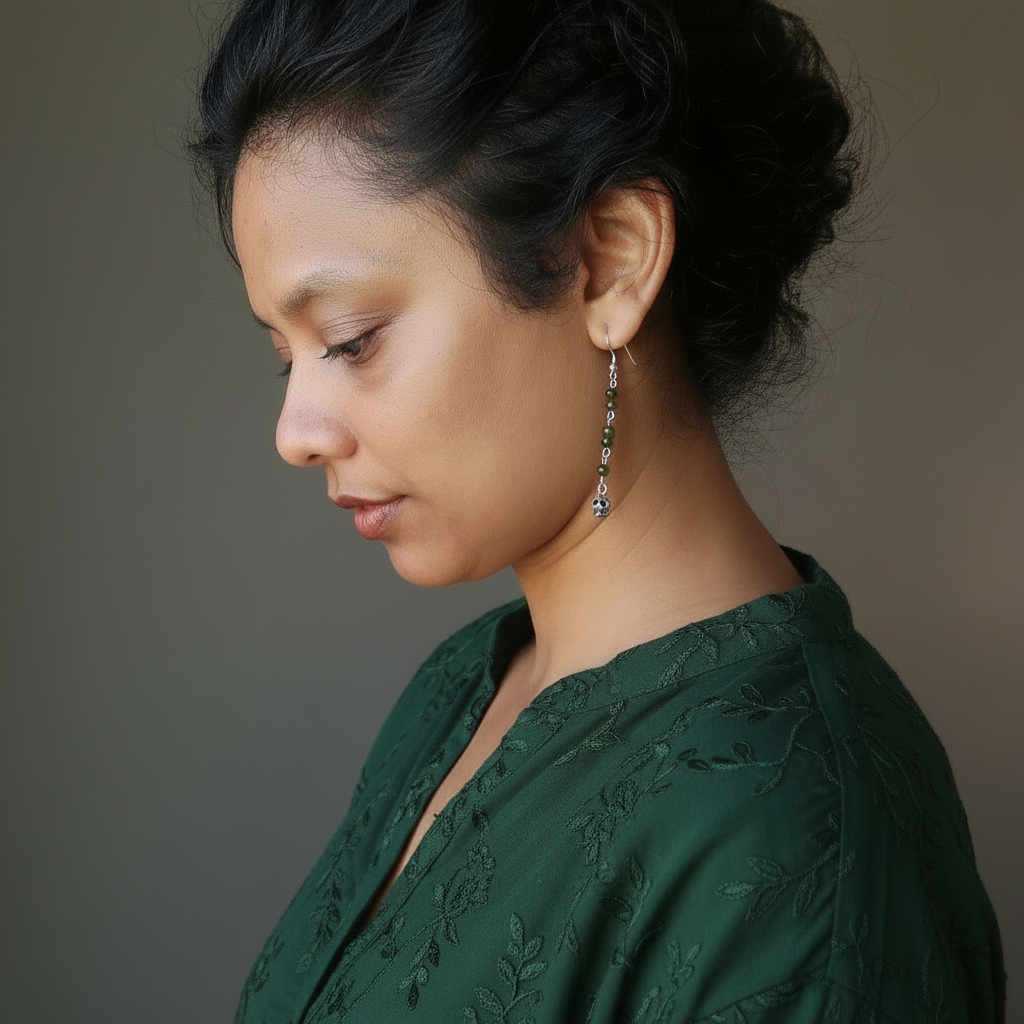 Ohrringe aus Jade Glücks-Nephrit Schädel Sterlingsilber