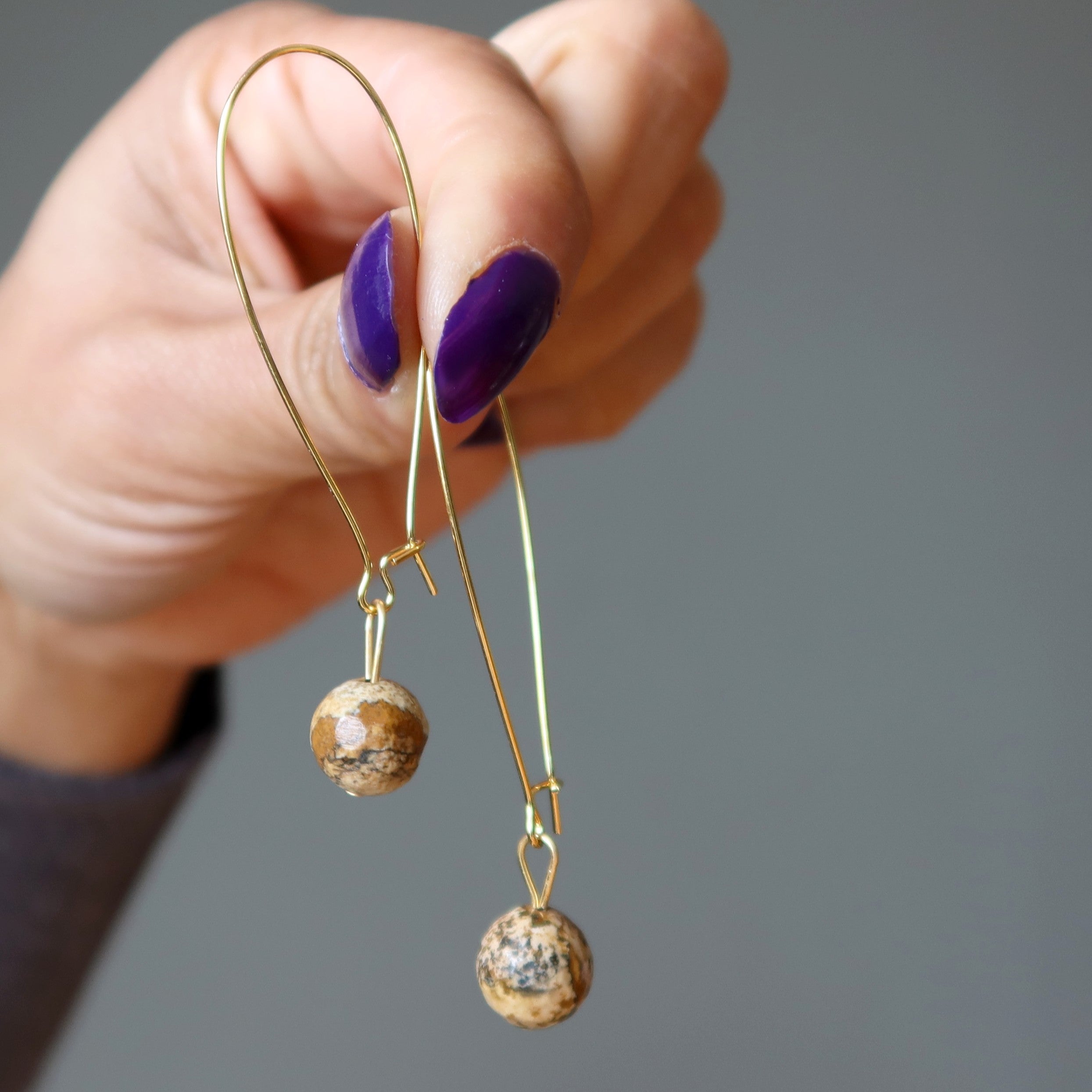 Boucles d'oreilles Jaspe Paysage Beauté de la Terre Pierre précieuse Marron